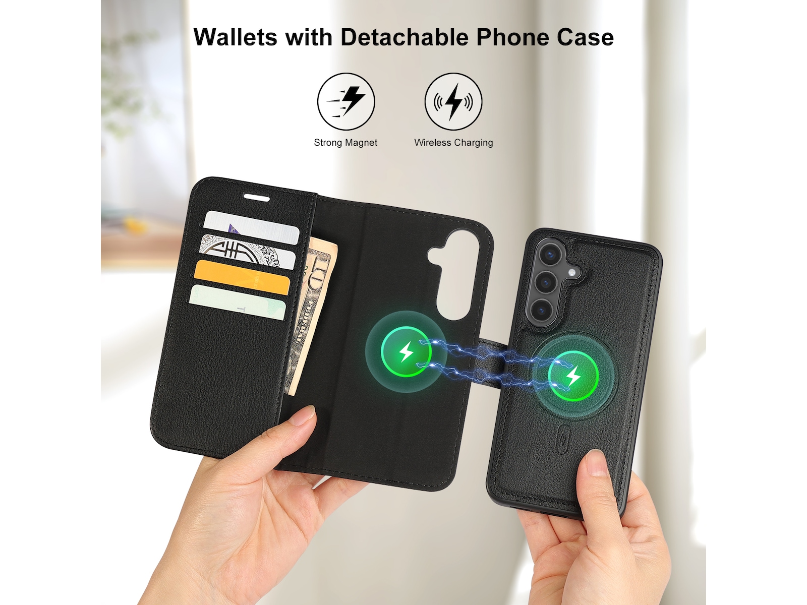 iiglo Galaxy S24 2-i-1 Lommebokdeksel (sort) Deksel til mobiltelefon