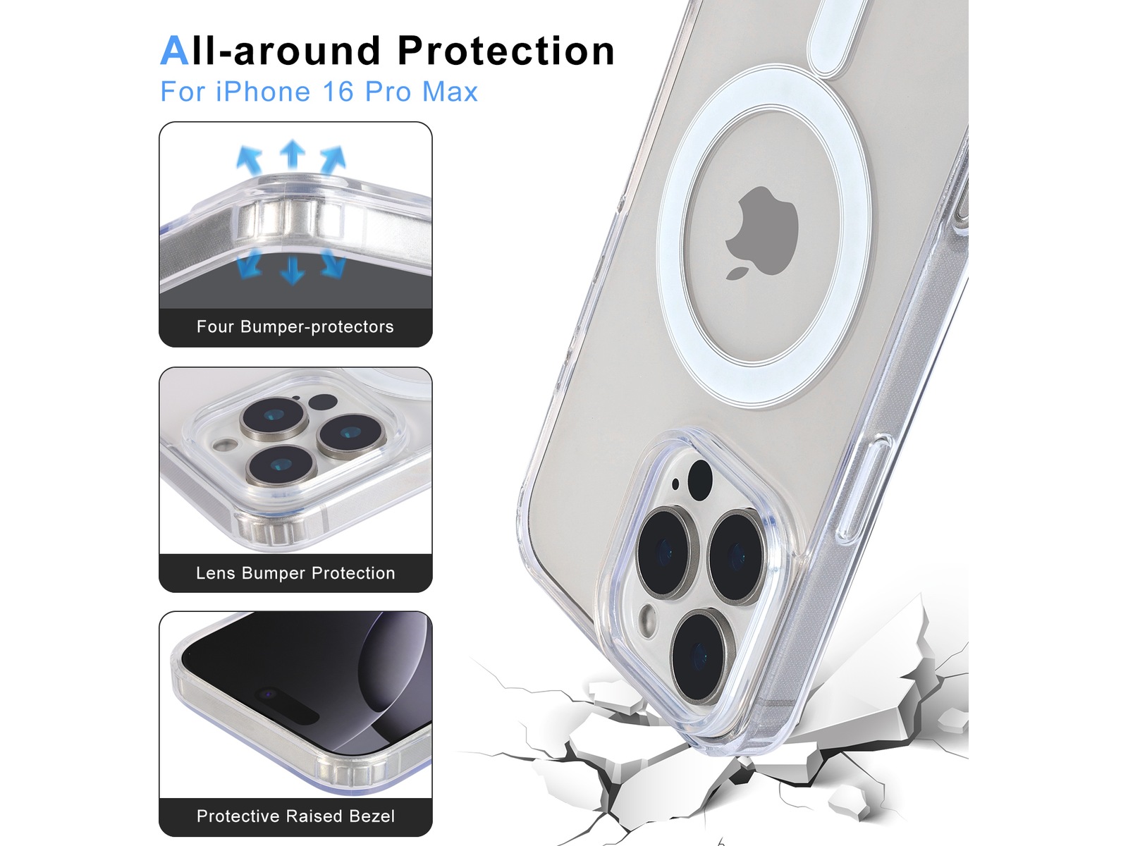 iiglo iPhone 16 Pro Max Magnetic Clear Case (gjennomsiktig) Deksel til mobiltelefon