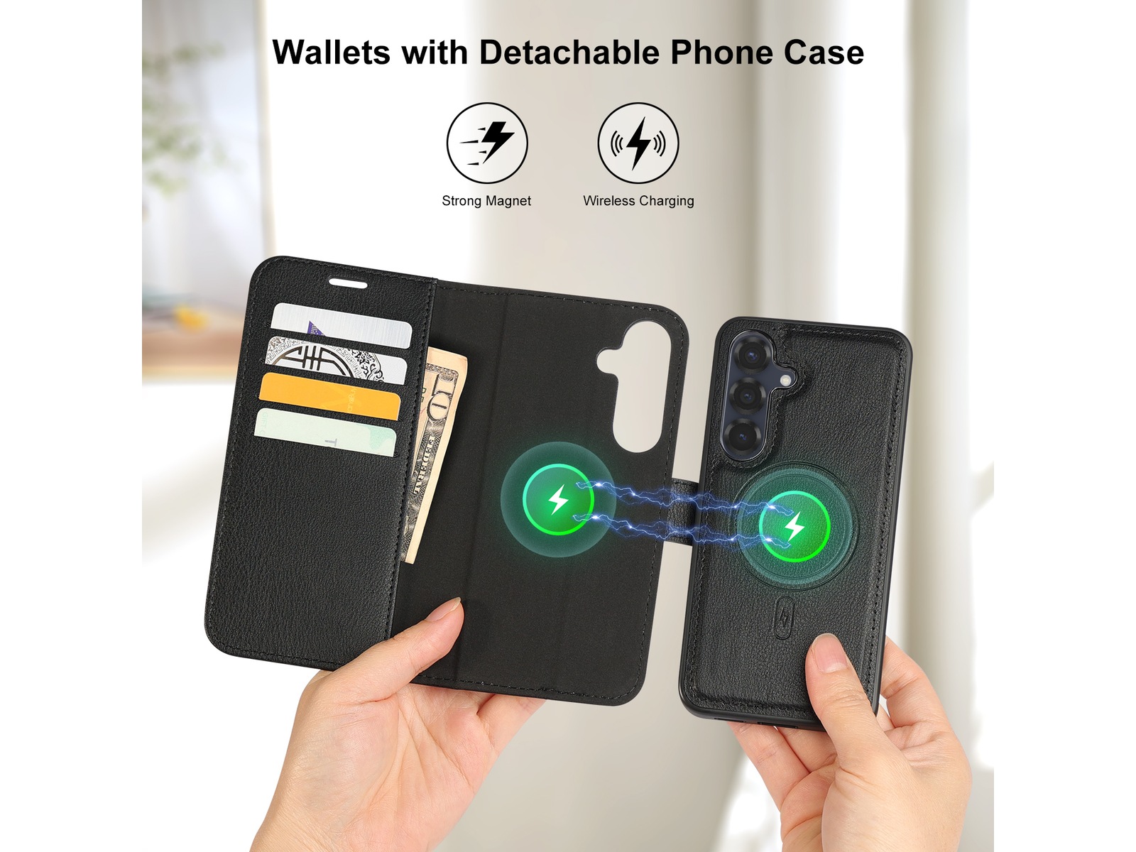 iiglo Galaxy S25 2-i-1 Lommebokdeksel (sort) Deksel til mobiltelefon