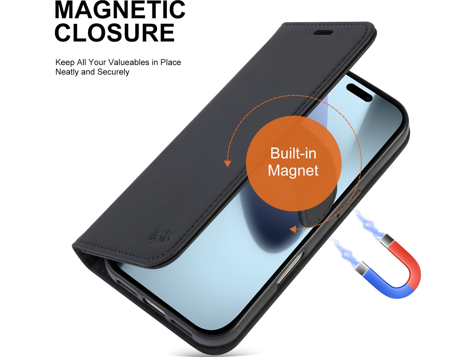 iiglo iPhone 17 Pro Lommebokdeksel (sort) Deksel til mobiltelefon