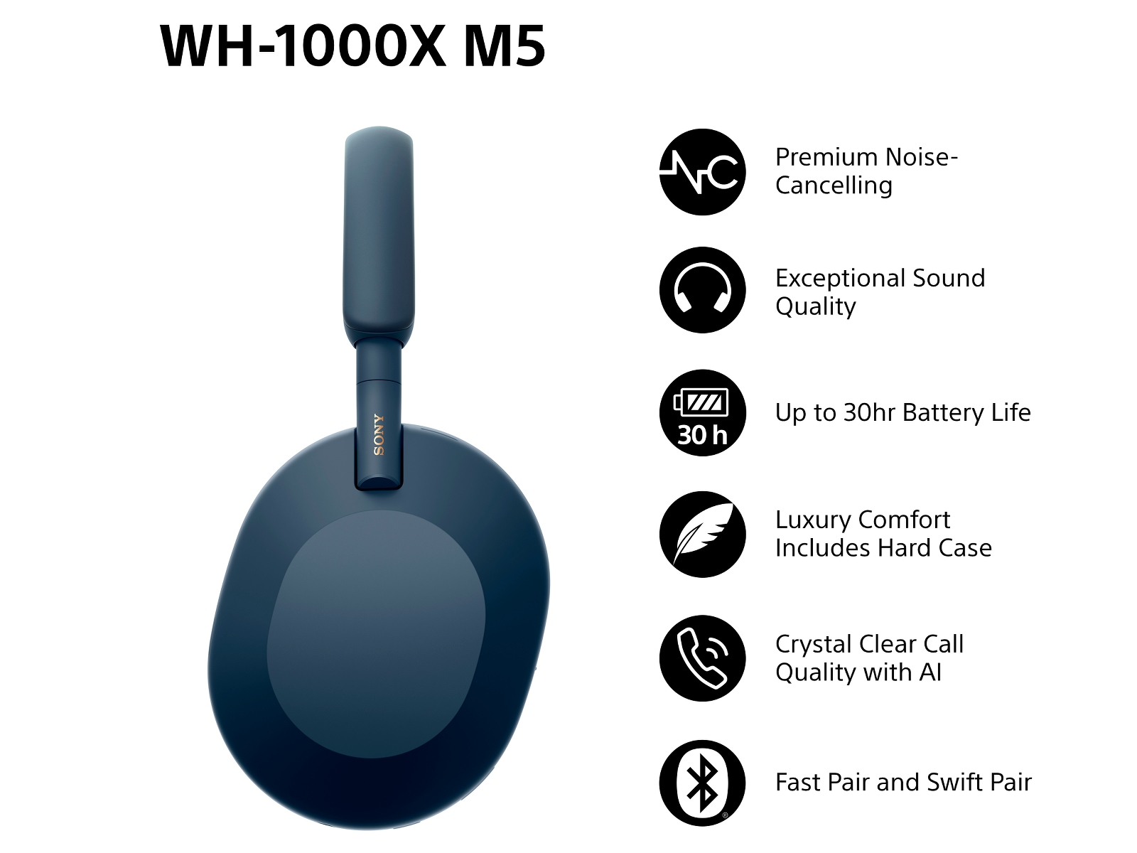 Sony WH-1000XM5 trådløse hodetelefoner, Over-Ear (blå) Hodetelefoner