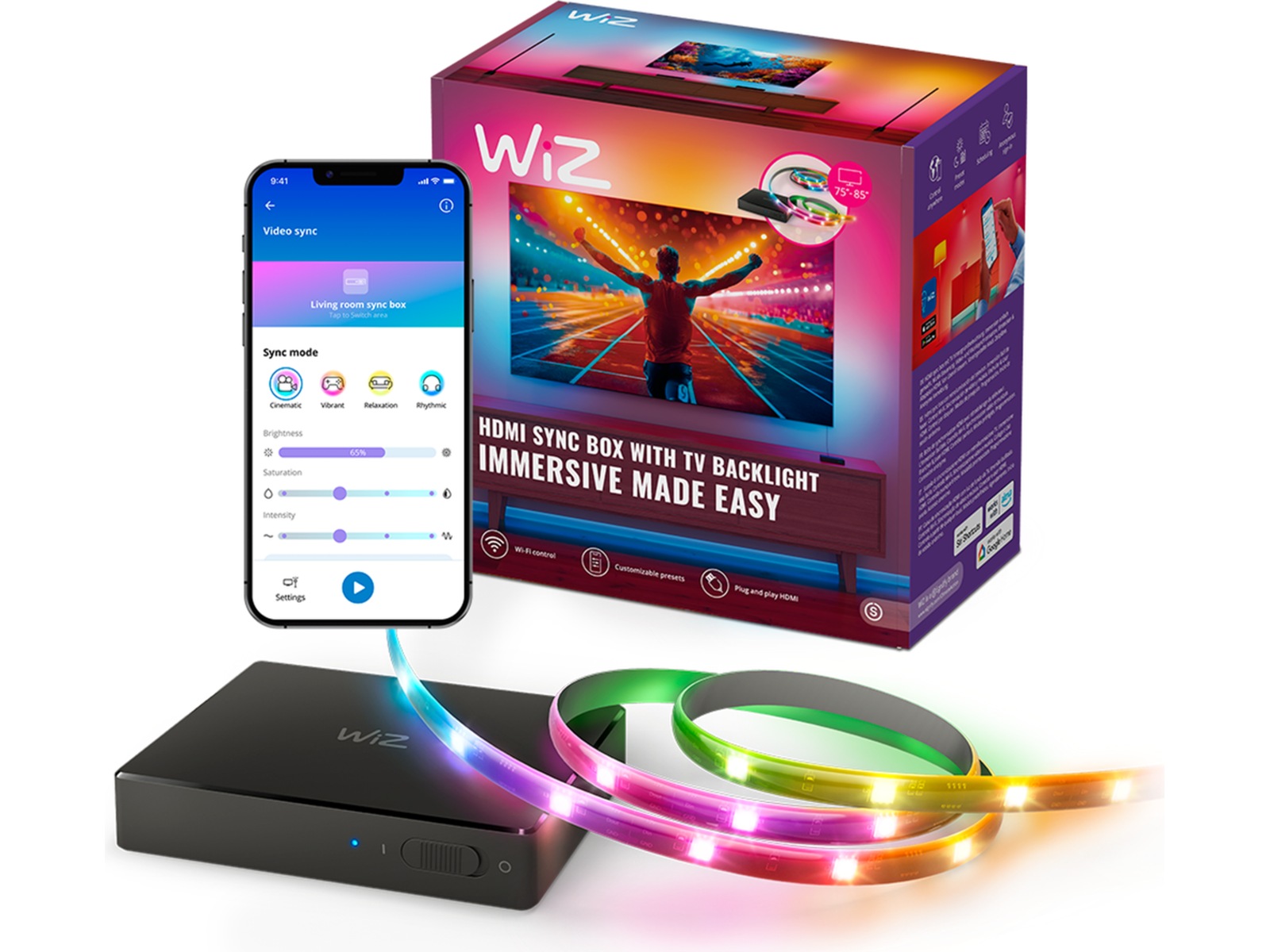 WiZ HDMI sync box med TV lightstrip (75"-85") Led strips & underholdning