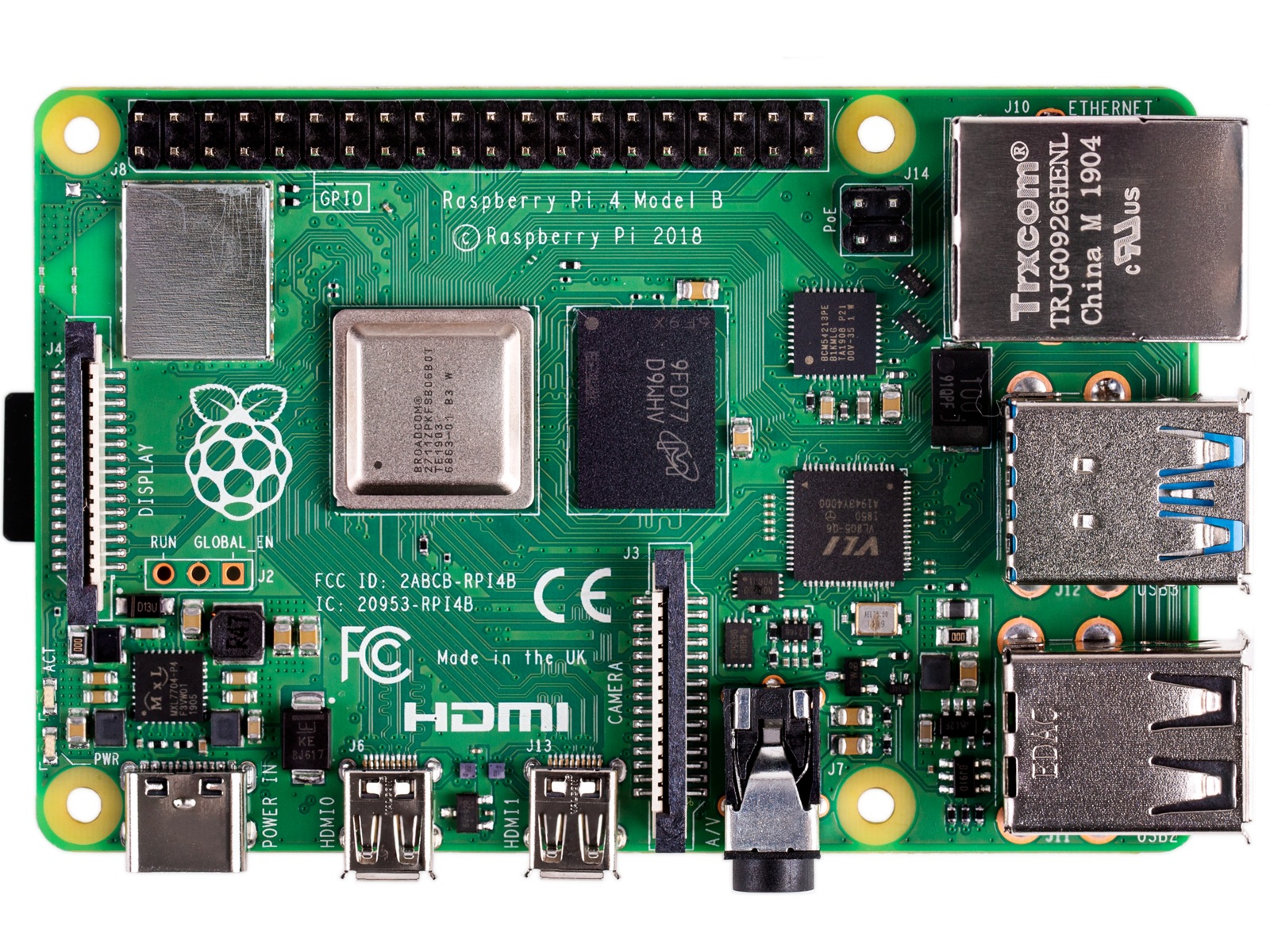 Raspberry Pi 4 Model B, 4GB RAM Integrert CPU