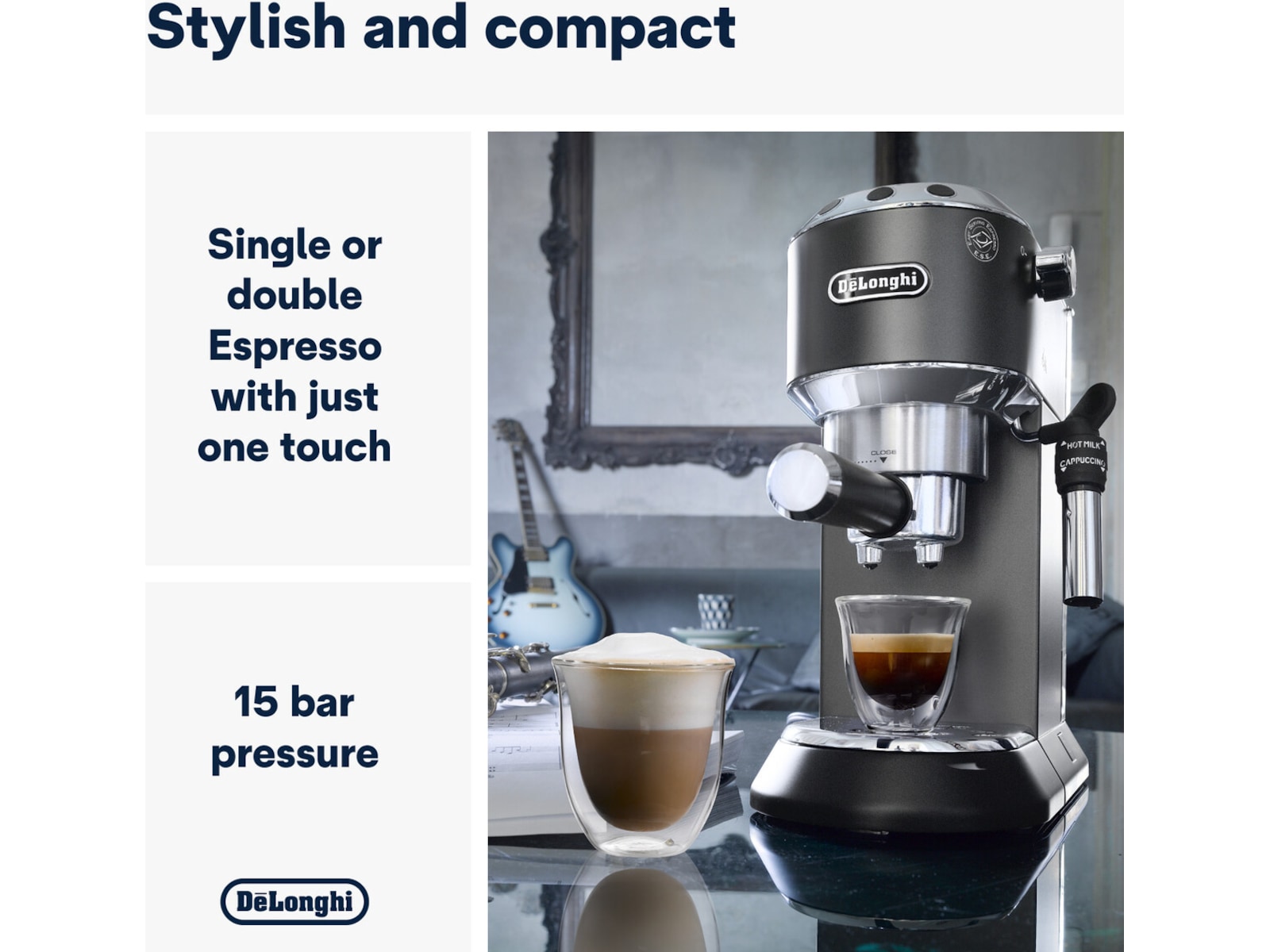 DeLonghi Dedica Style EC685.M Manuell espressomaskin (sølv) Espressomaskiner