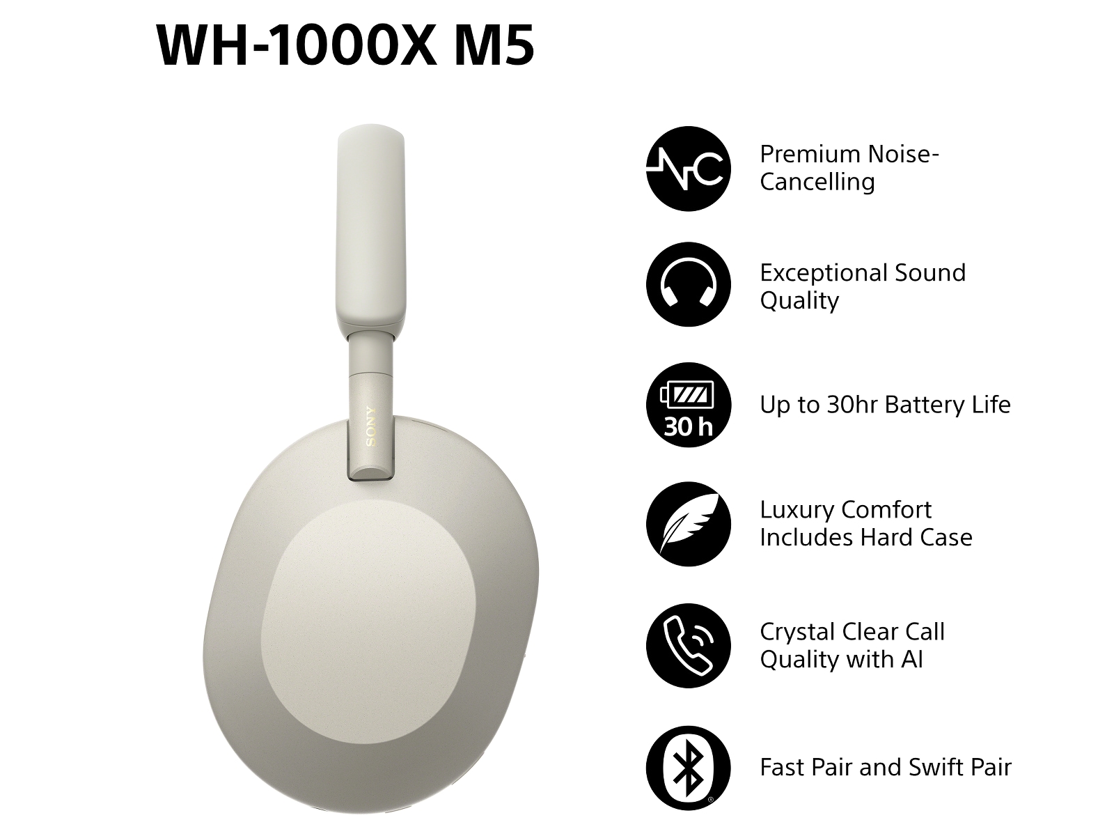 Sony WH-1000XM5 trådløse hodetelefoner, Over-Ear (sølv) Hodetelefoner