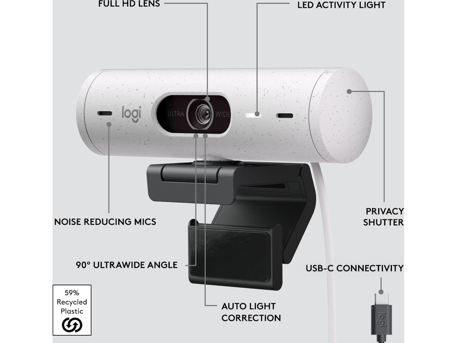 Logitech Brio 500 webkamera (off-white) Webkamera