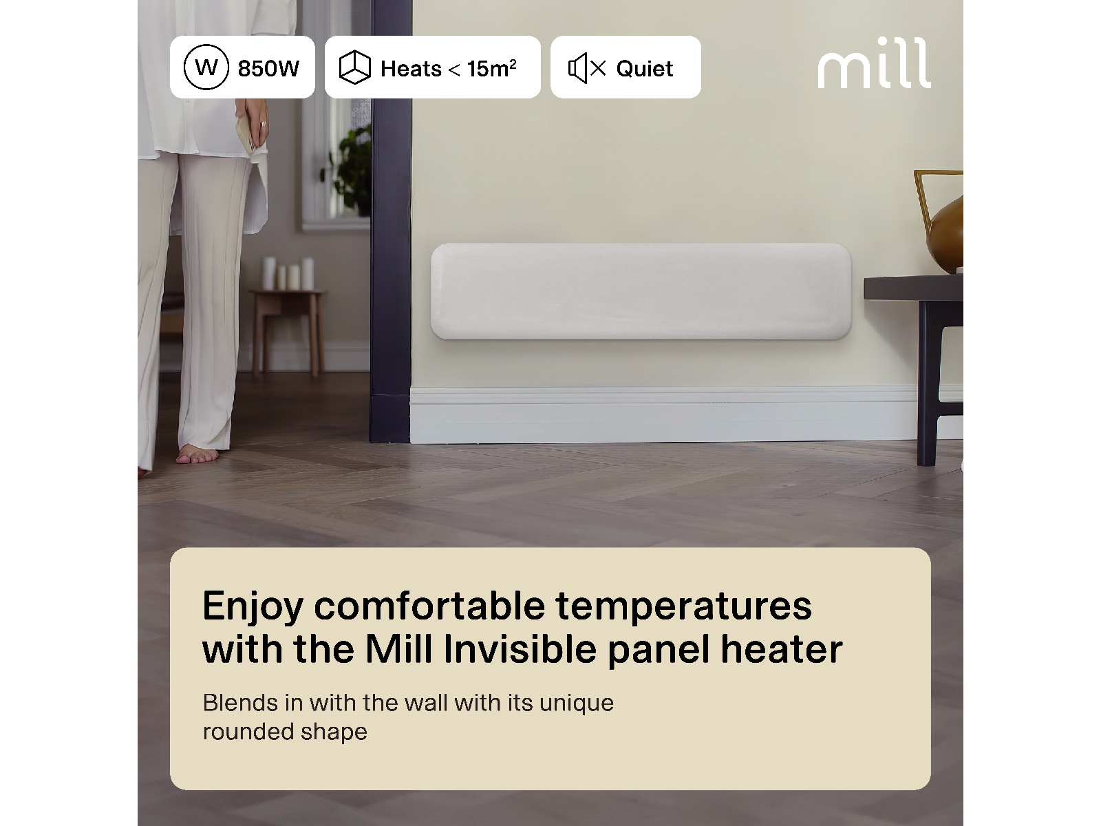 Mill Invisible panelovn 850W (hvit) -B-Grade Demo hjem & fritid