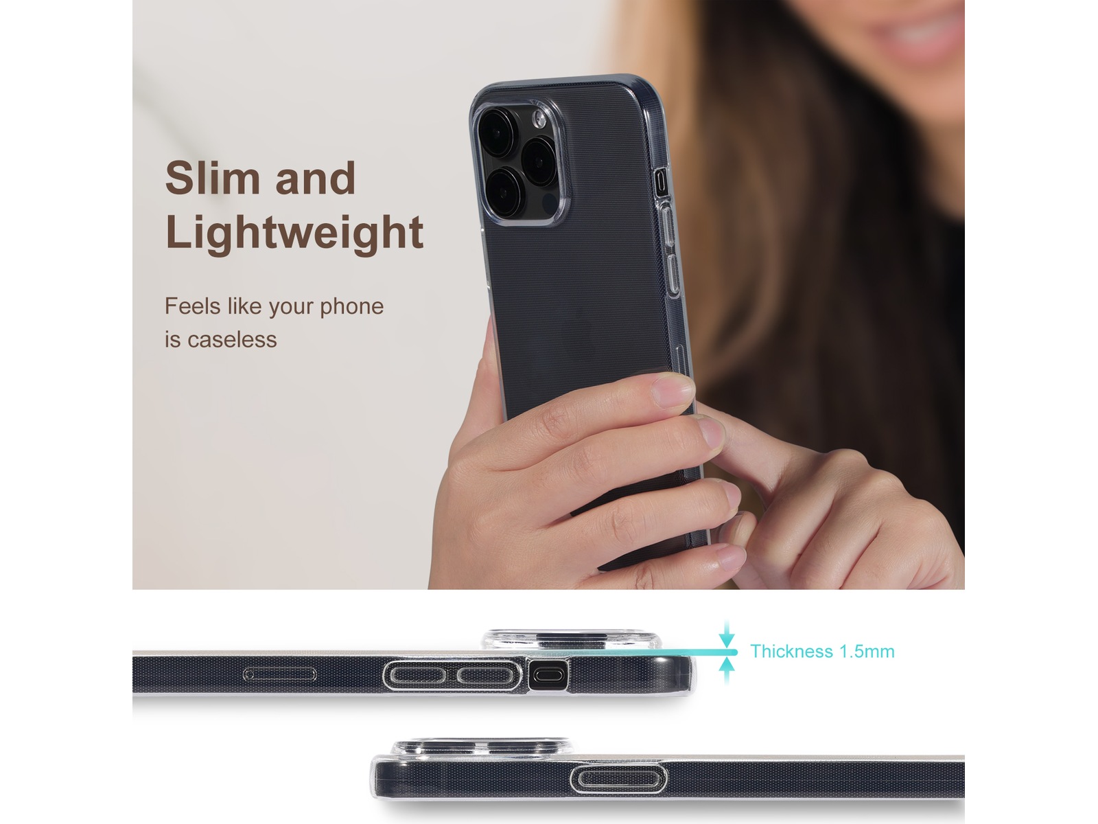 iiglo iPhone 15 Pro Max Silikondeksel (gjennomsiktig) Deksel til mobiltelefon