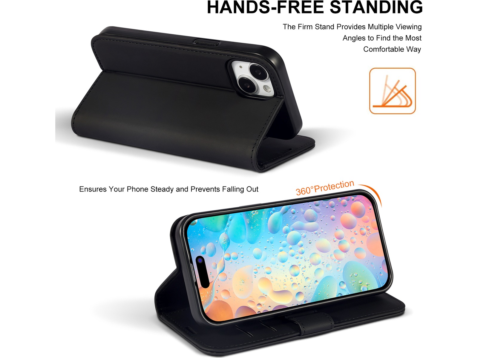 iiglo iPhone 15 / 14 Lommebokdeksel (sort) Deksel til mobiltelefon