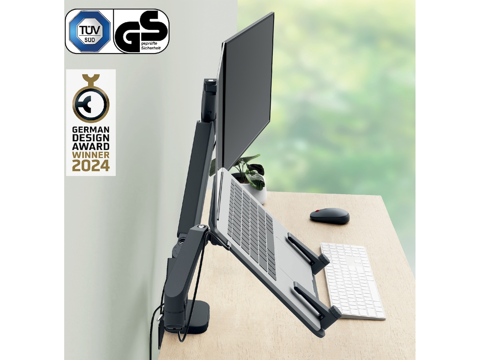 Leitz Ergo Skjermarm og laptopholder, plassbesparende Bord og veggfeste