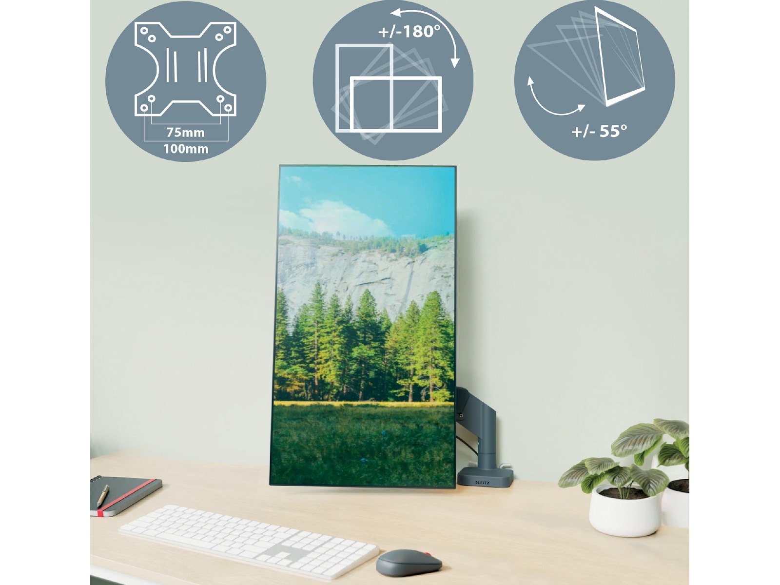 Leitz Ergo Skjermarm og laptopholder, plassbesparende Bord og veggfeste