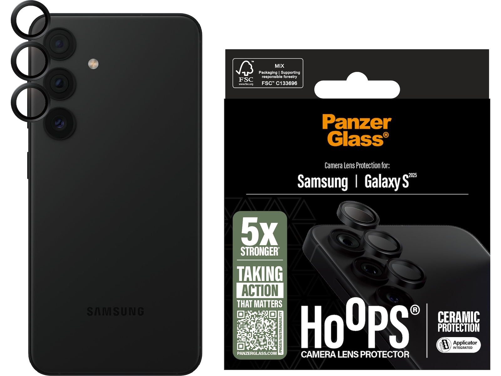 PanzerGlass Galaxy S25 Hoops Ceramic Linsebeskytter (sort) Skjermbeskyttelse