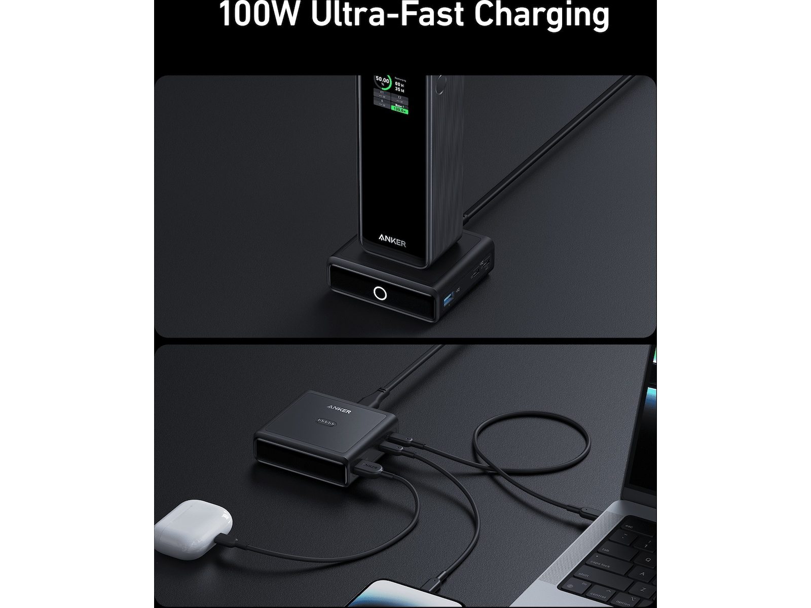 Anker Prime Trådløs ladestasjon (sort) Powerbank