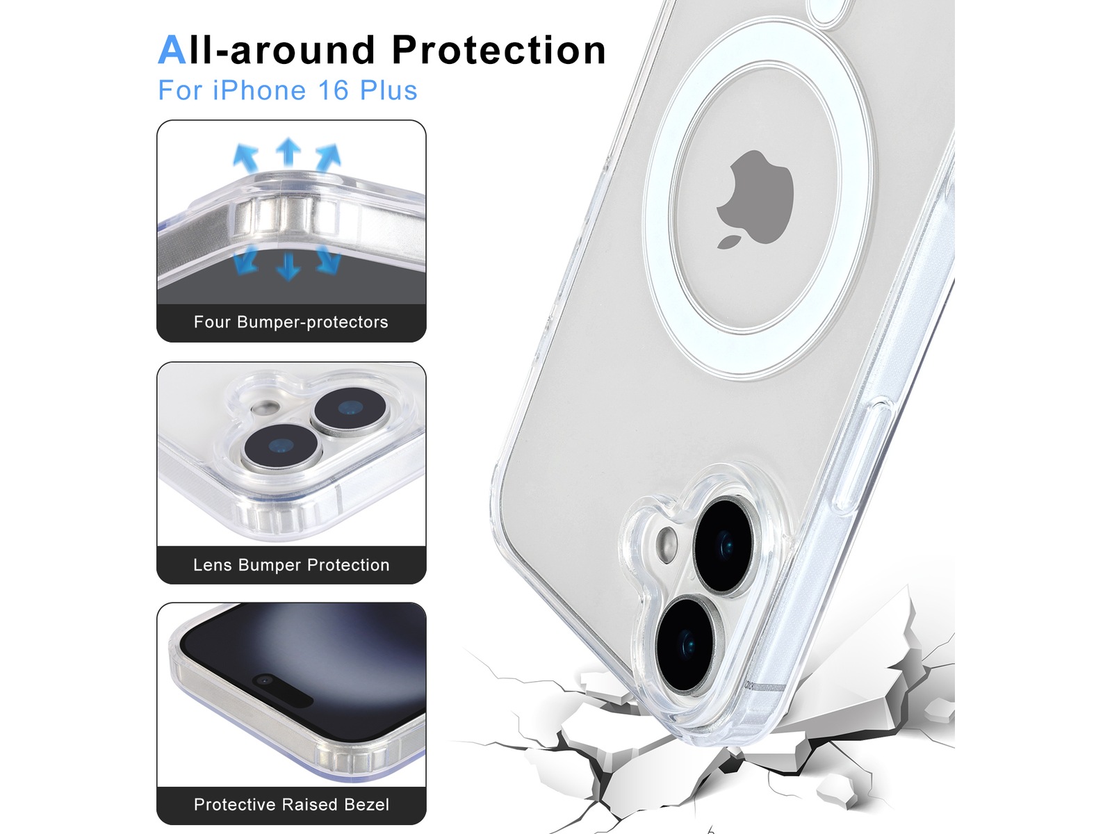 iiglo iPhone 16 Plus Magnetic Clear Case (gjennomsiktig) Deksel til mobiltelefon