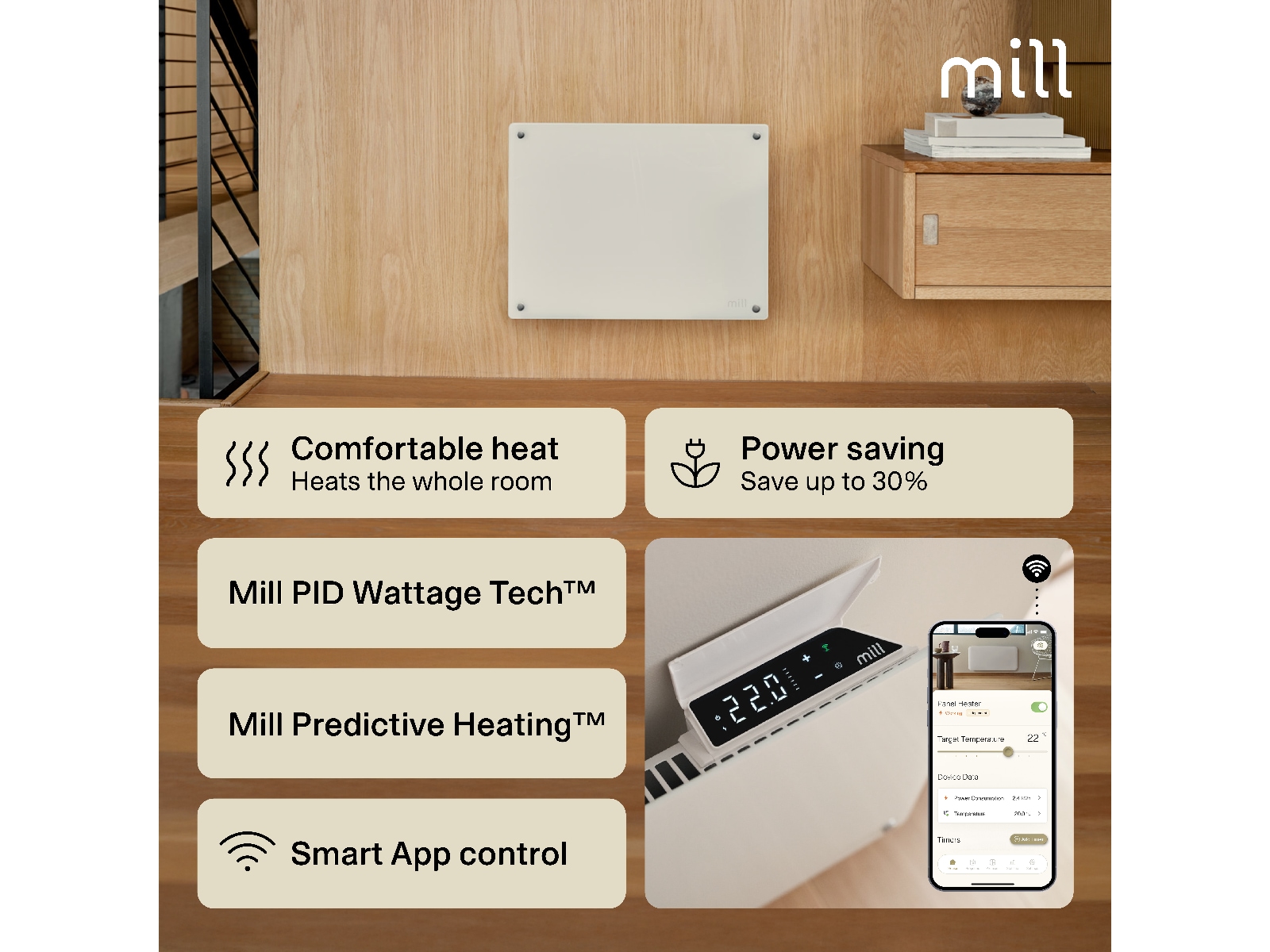 Mill Glass Smart WiFi Gen 4 panelovn 400W Panelovner