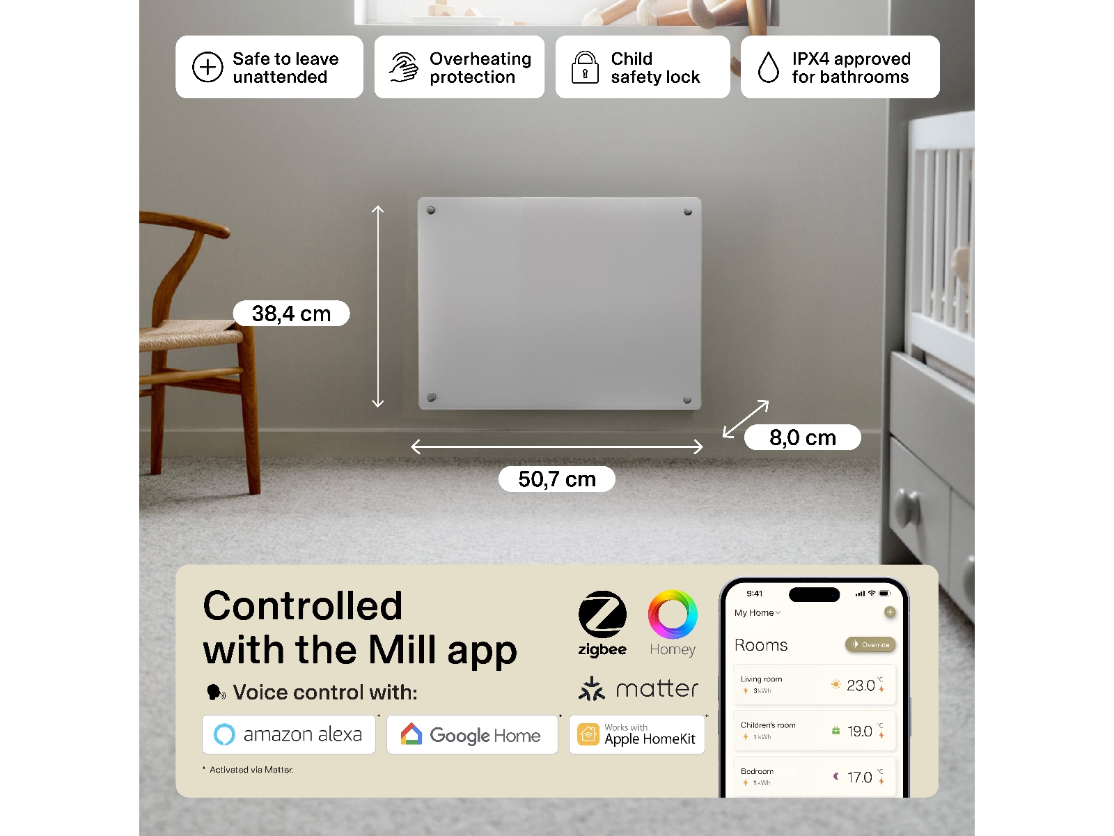 Mill Glass Smart WiFi Gen 4 panelovn 400W Panelovner