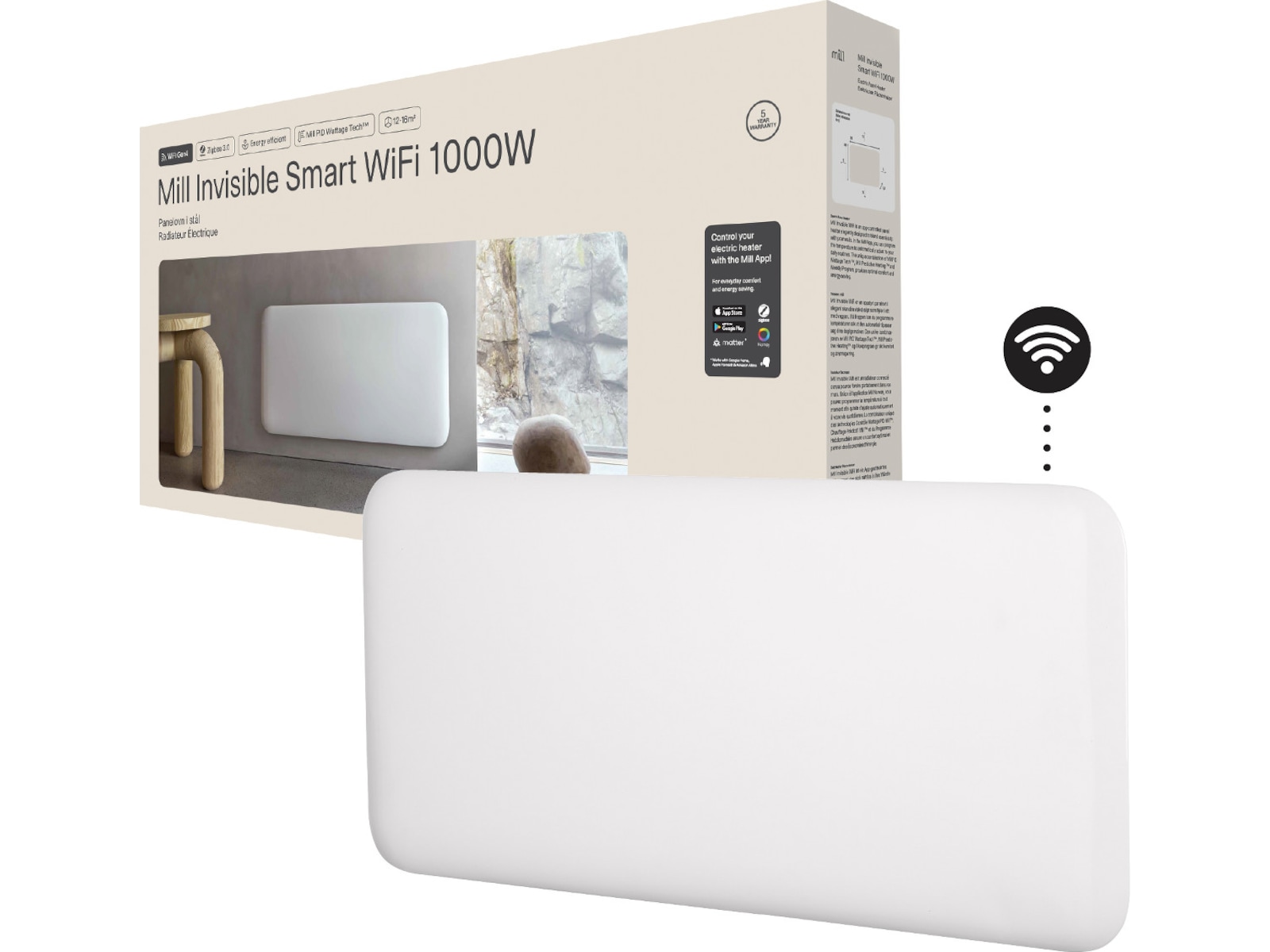 Mill Invisible Smart WiFi Gen 4 panelovn 1000W Panelovner