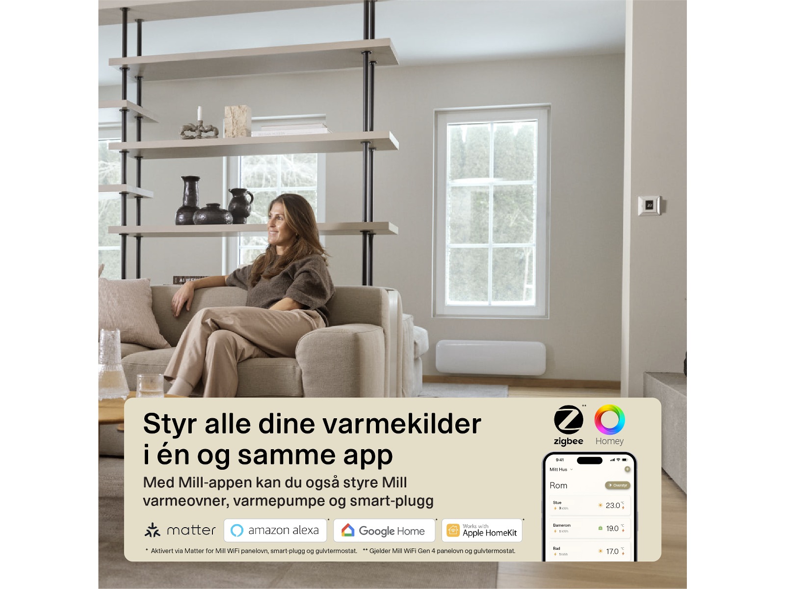 Mill Smart WiFi Gulvtermostat (polarhvit) Tilbehør til varme