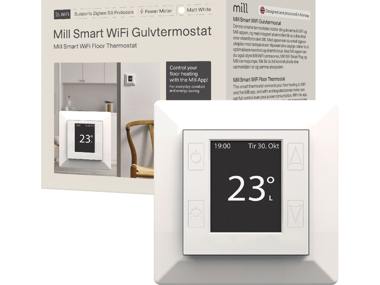 Mill Smart WiFi Gulvtermostat (matt hvit) Tilbehør til varme