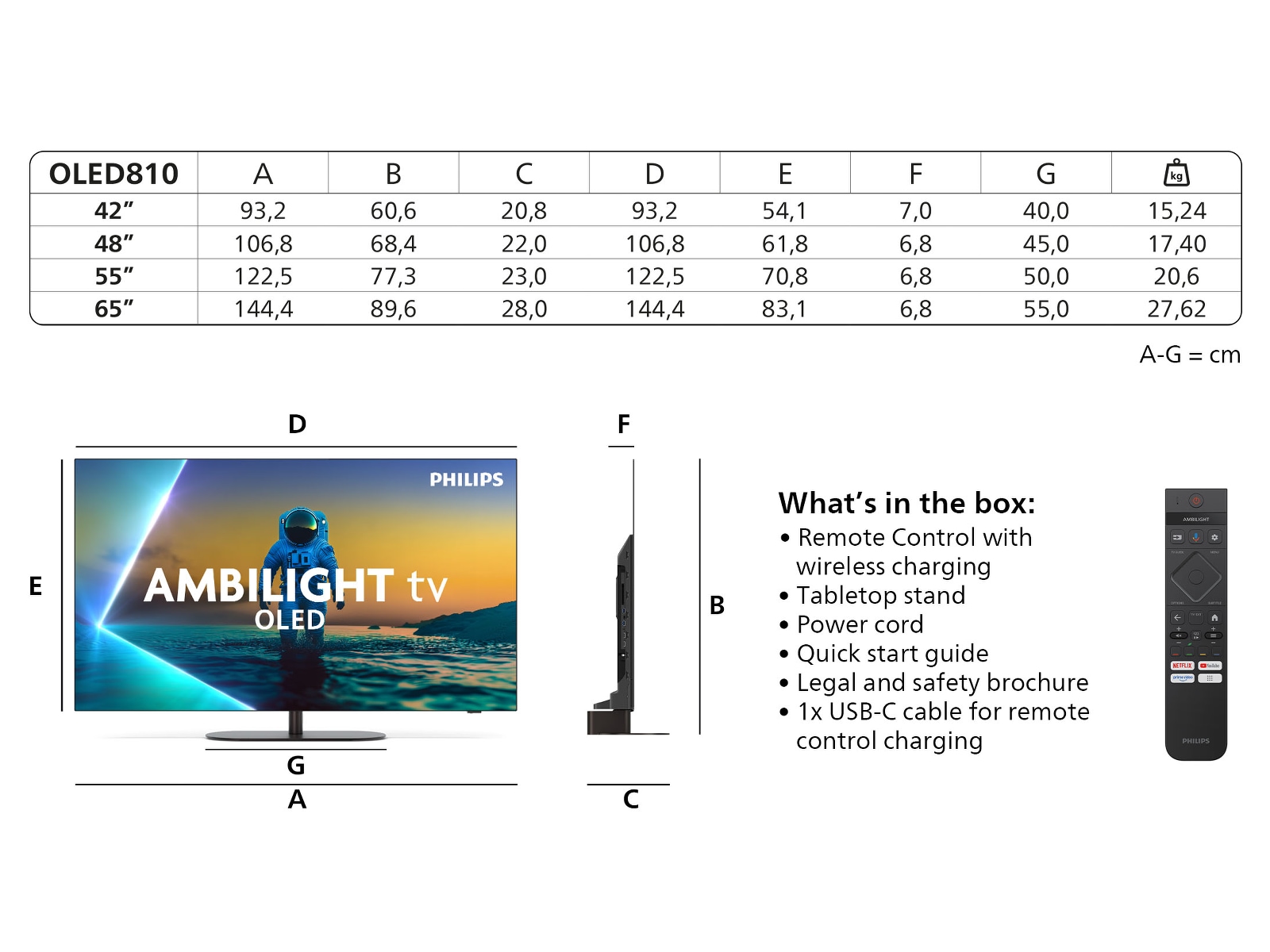 Philips 42" OLED810/12 OLED Smart Ambilight AI TV (2025) 20 - 49 tommer TV