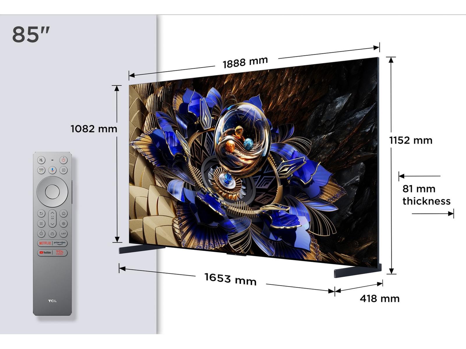 TCL 85" X11K Premium 4K QD-Mini LED Google TV Over 80 tommer TV