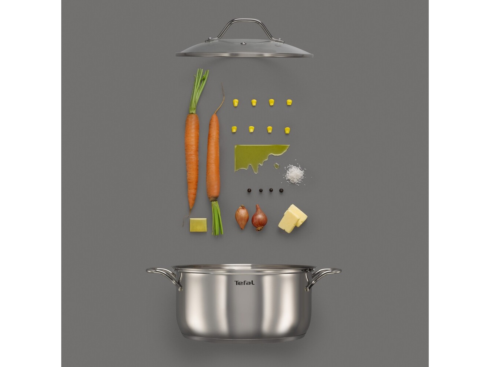 Tefal Intuition 7-delt grytesett i ubelagt rustfritt stål B864S734 Tilbehør til stekeovn og komfyrer