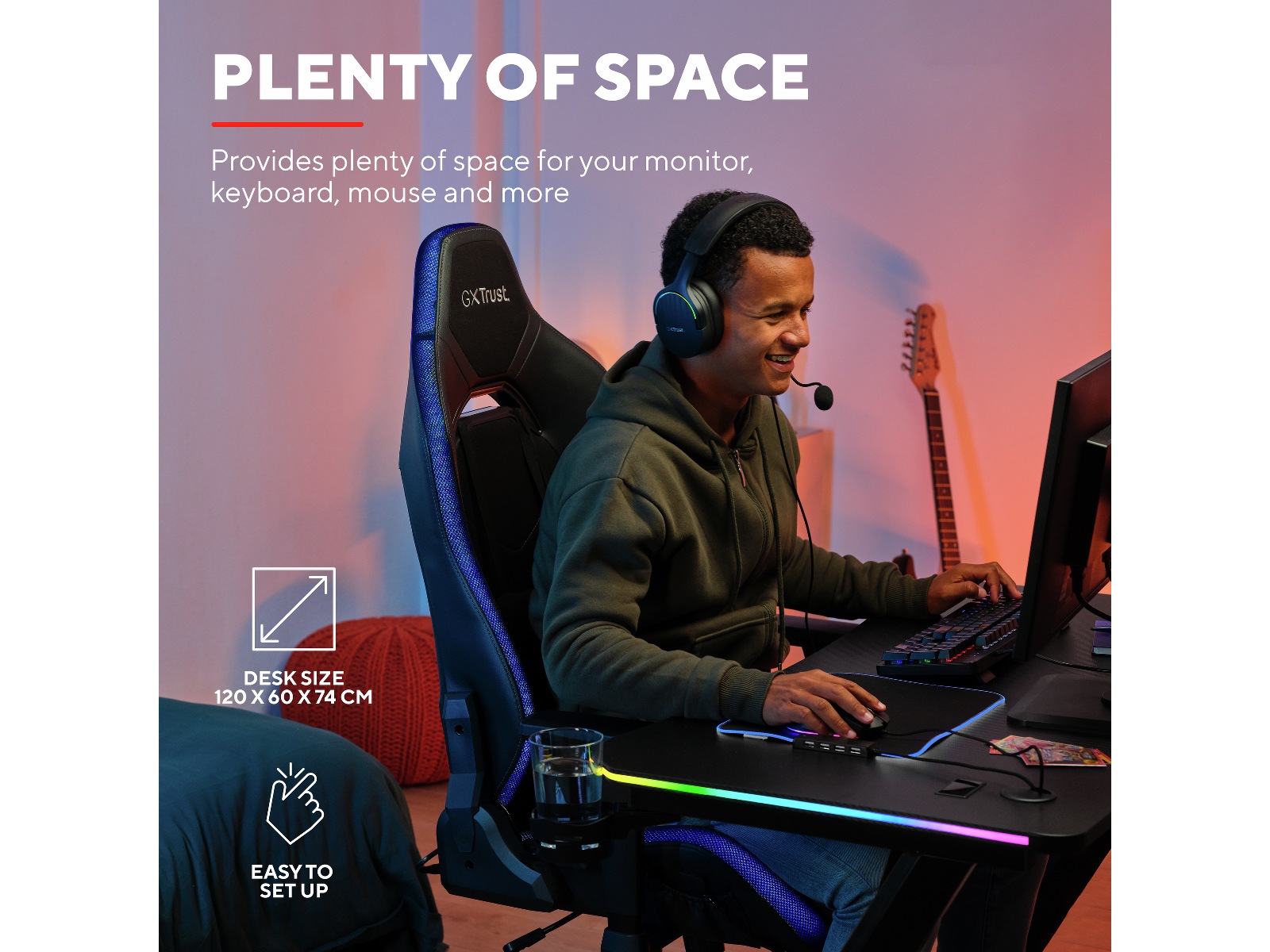 Trust GXT 709 Luminus RGB Gaming Desk Gaming desk