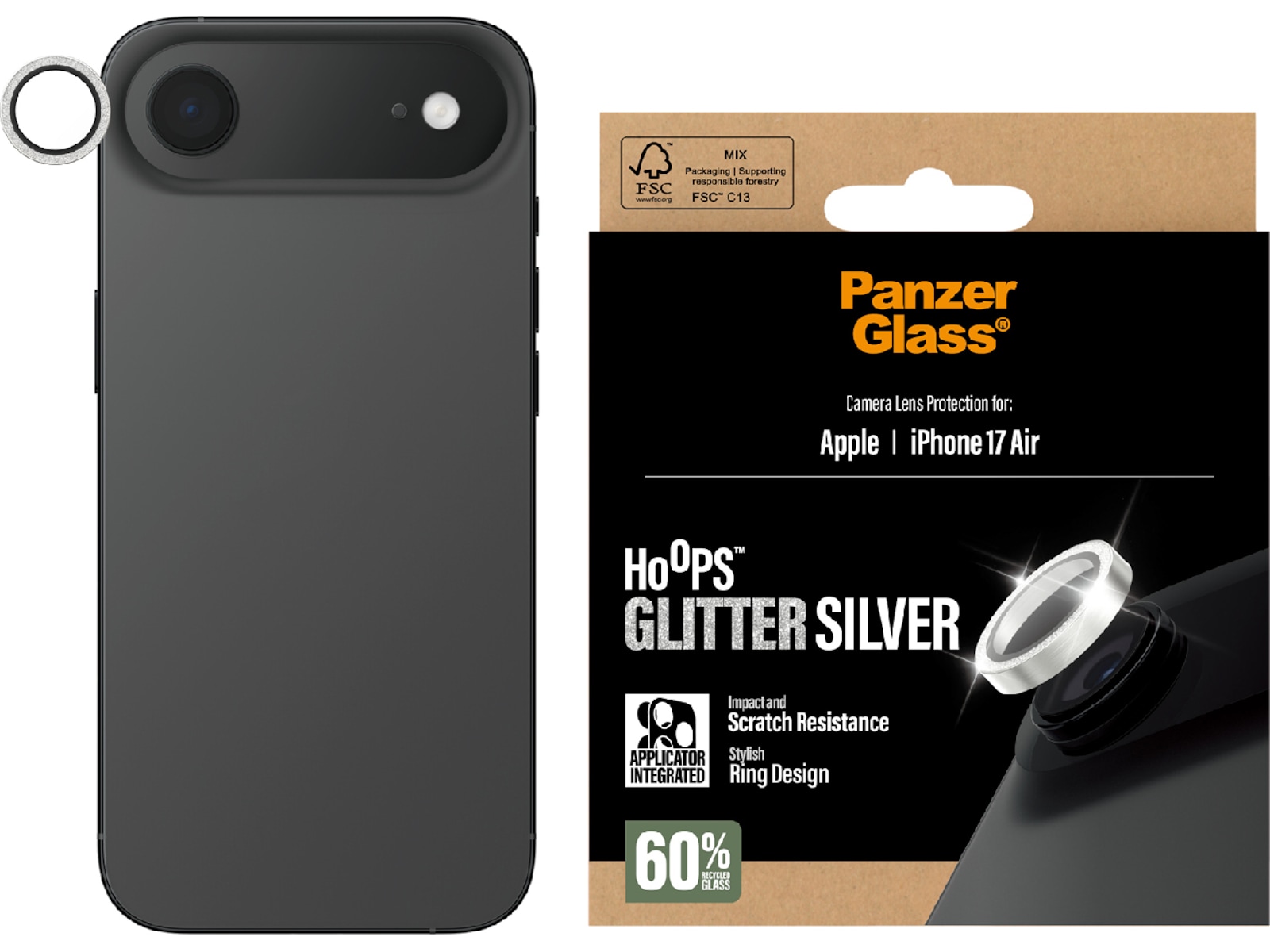 PanzerGlass iPhone Air Hoops Linsebeskytter (glitter silver) Skjermbeskyttelse