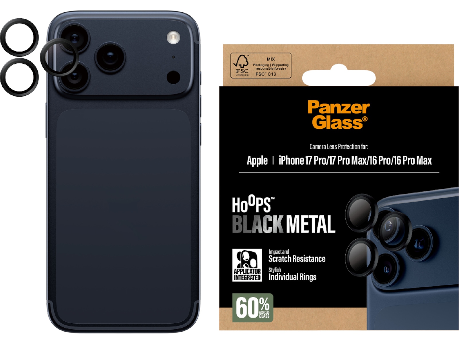 PanzerGlass iPhone 17 Pro / 17 Pro Max / 16 Pro / 16 Pro Max Hoops Linsebeskytter (sort) Skjermbeskyttelse