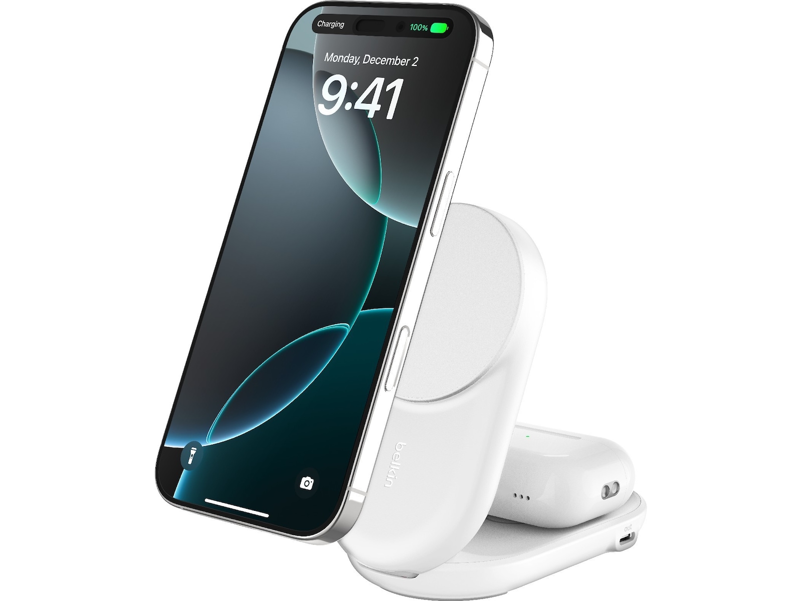 Belkin UltraCharge 2-in-1 Qi2 Trådløs lader (hvit) Trådløs lader