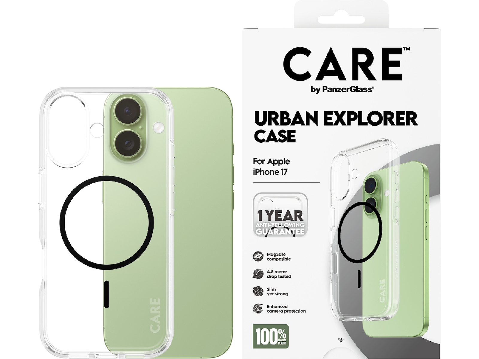 PanzerGlass CARE iPhone 17 Urban Explorer deksel (gjennomsiktig/sort) Deksel til mobiltelefon