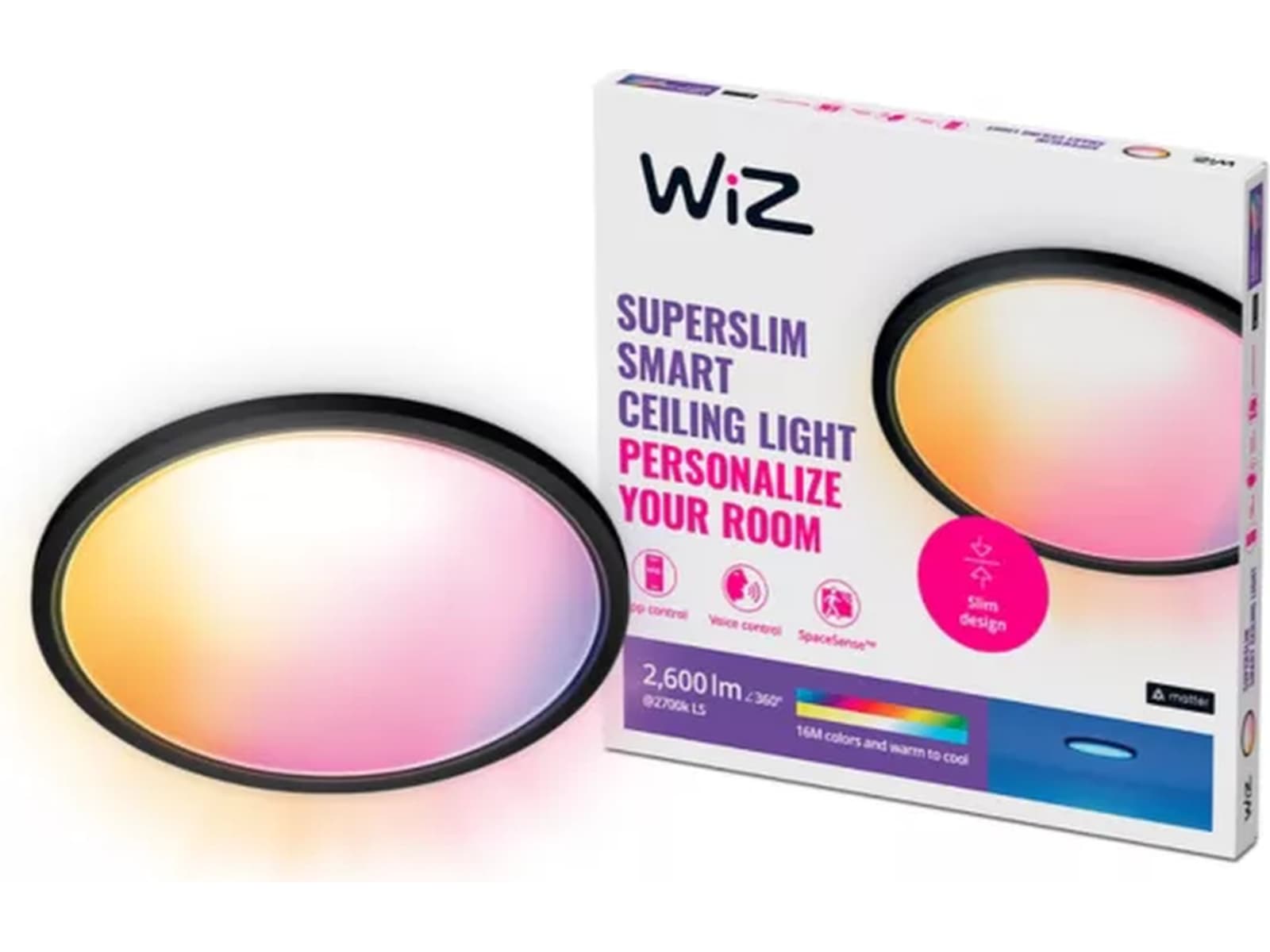 WiZ SuperSlim RGB Taklampe 22W (sort) Taklampe