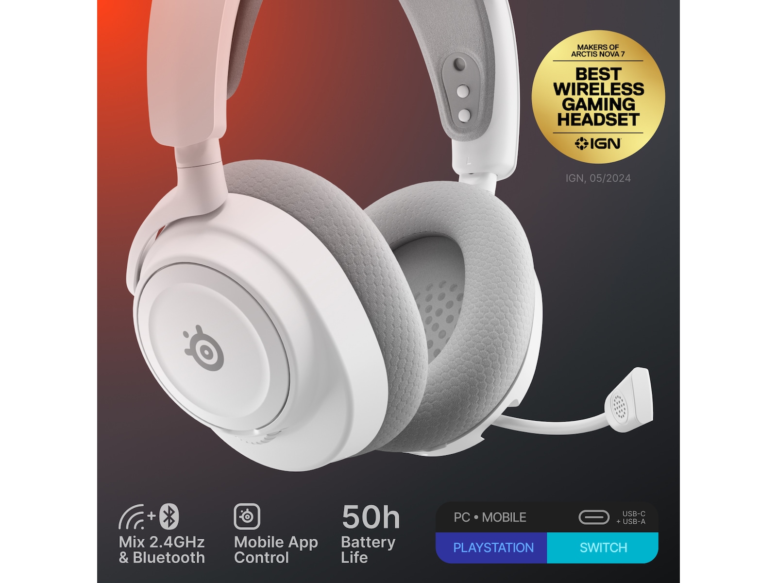 SteelSeries Arctis Nova 7 Gen 2 trådløst gamingheadset (hvit) Gaming headset