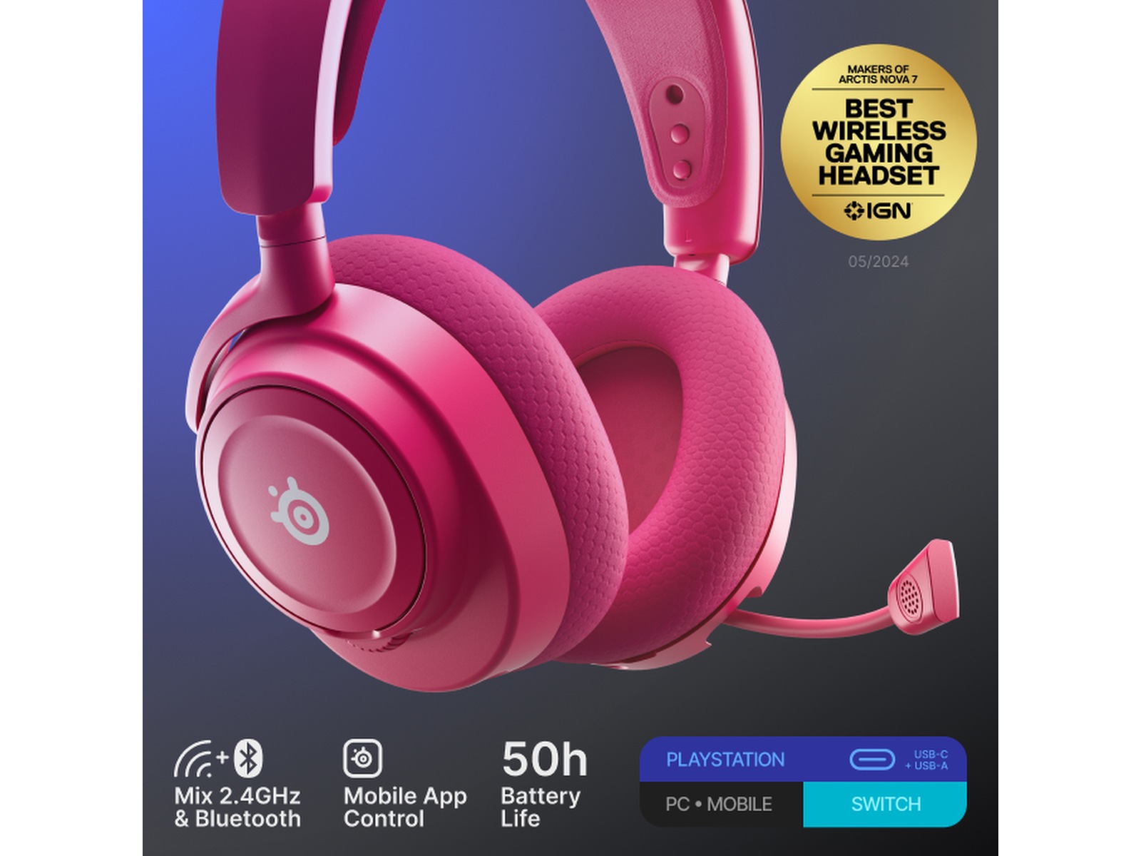 SteelSeries Arctis Nova 7P Gen 2 Trådløst Gamingheadset (magenta) Gaming headset