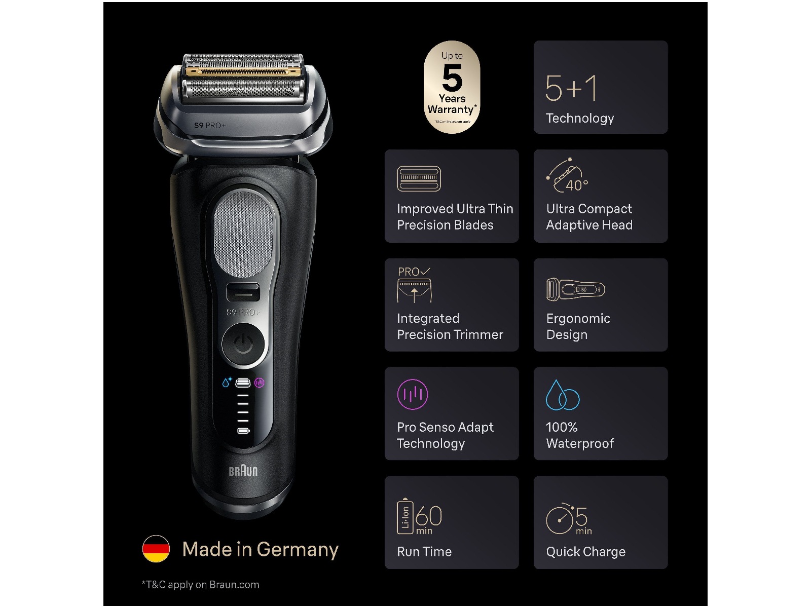 Braun Series 9 PRO+ Elektrisk Barbermaskin 9660CC -B-Grade Demo trening & velvære