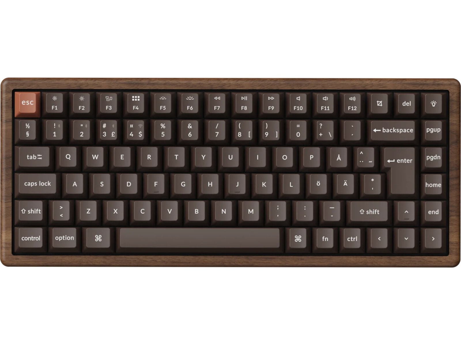 Keychron K2H-F1W-BO trådløst mekanisk tastatur 75% Hall Effect valnøtt Gamingtastatur