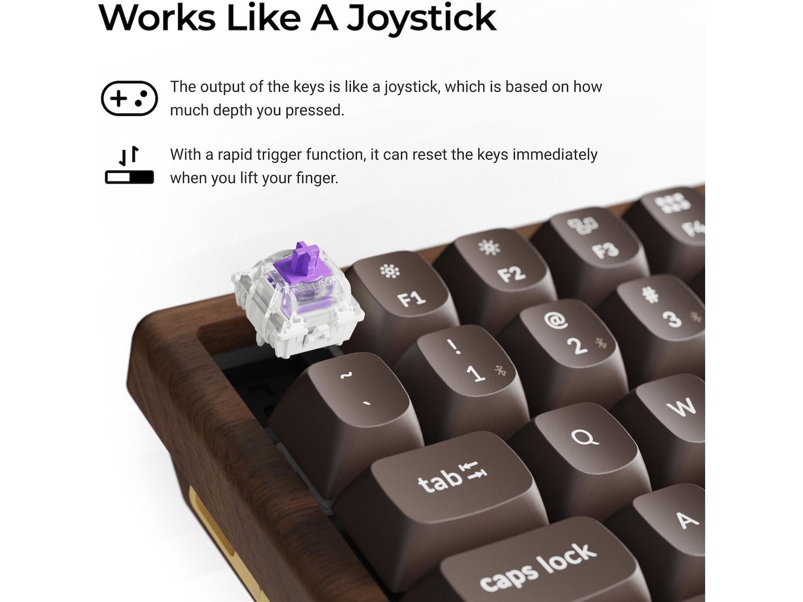Keychron K2H-F1W-BO trådløst mekanisk tastatur 75% Hall Effect valnøtt Gamingtastatur