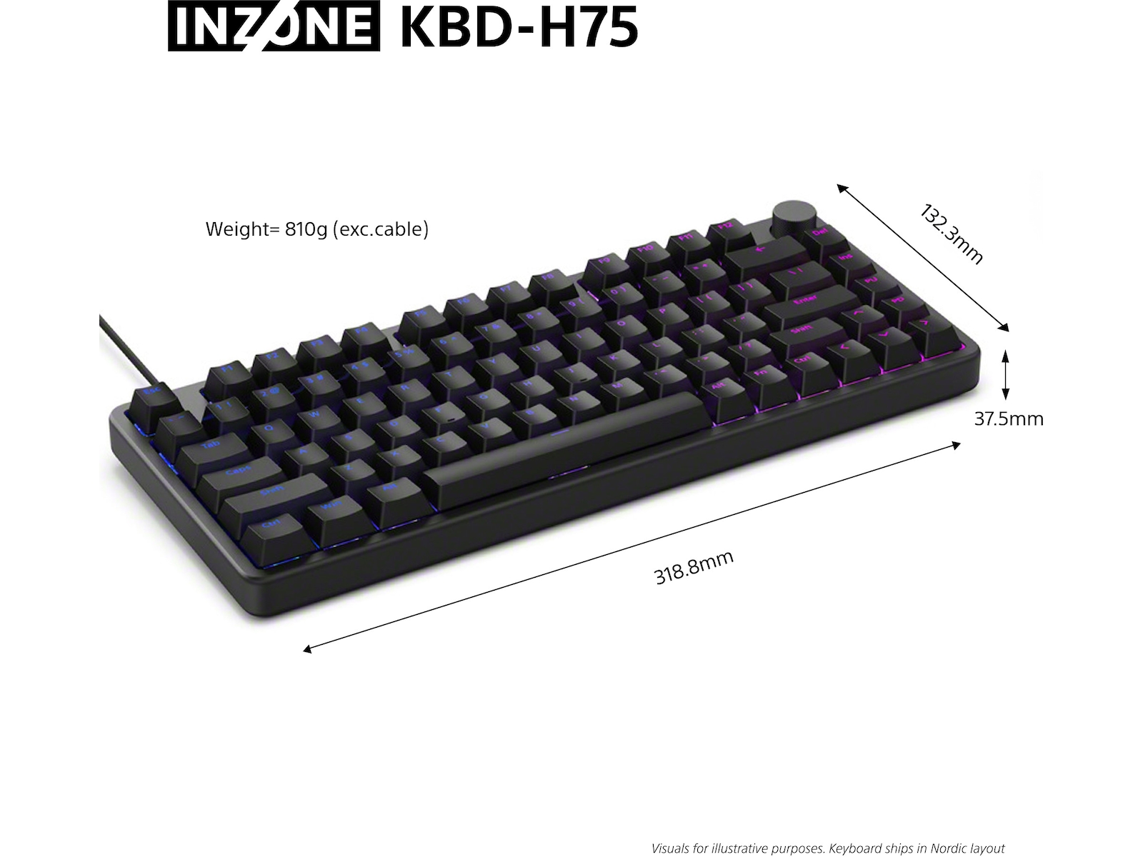 Sony INZONE KBD-H75 Gaming-tastatur 75% TKL (Nordics) Gamingtastatur