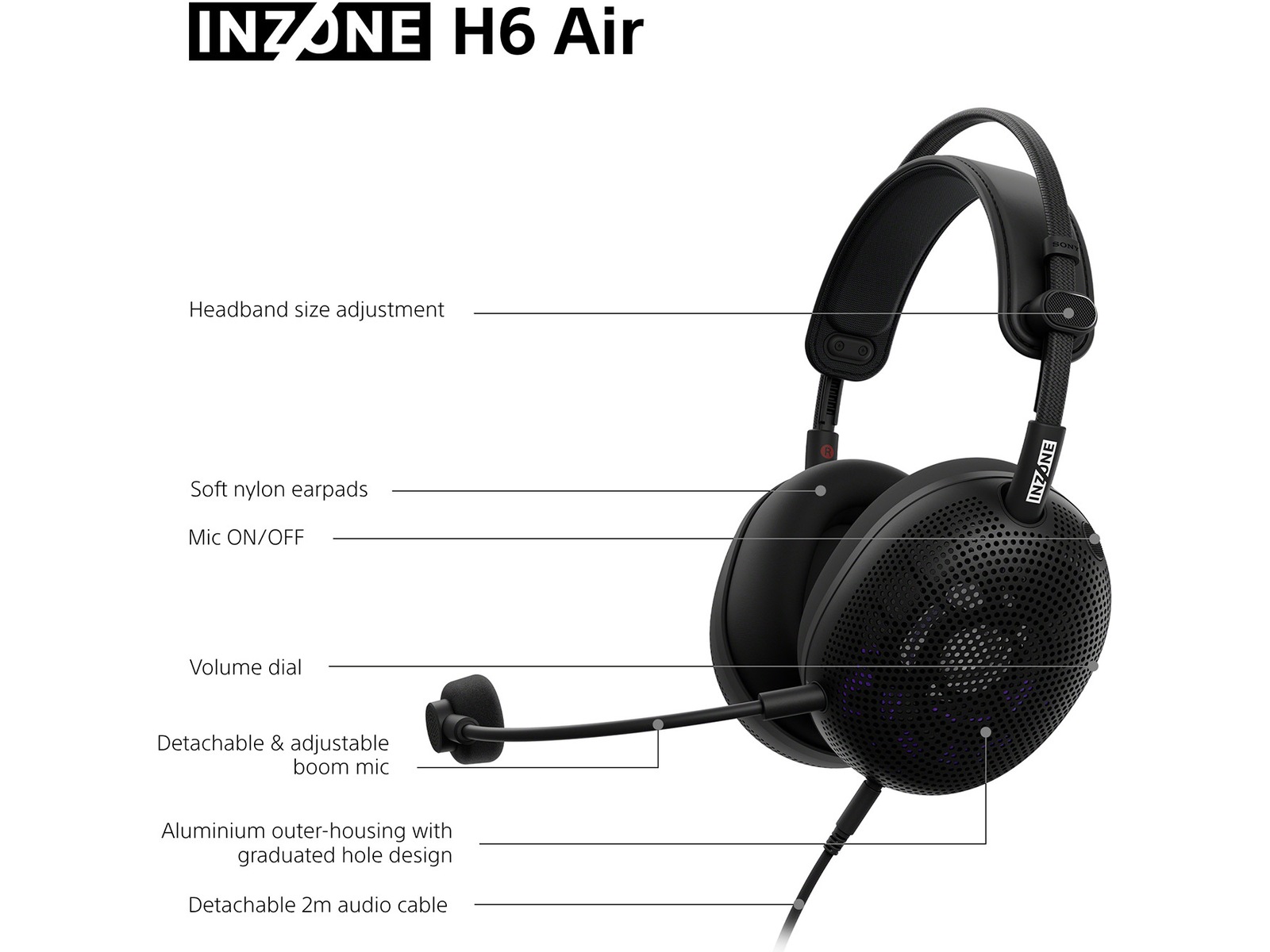 Sony INZONE H6 Air gaming headset med åpen bakside Gaming headset