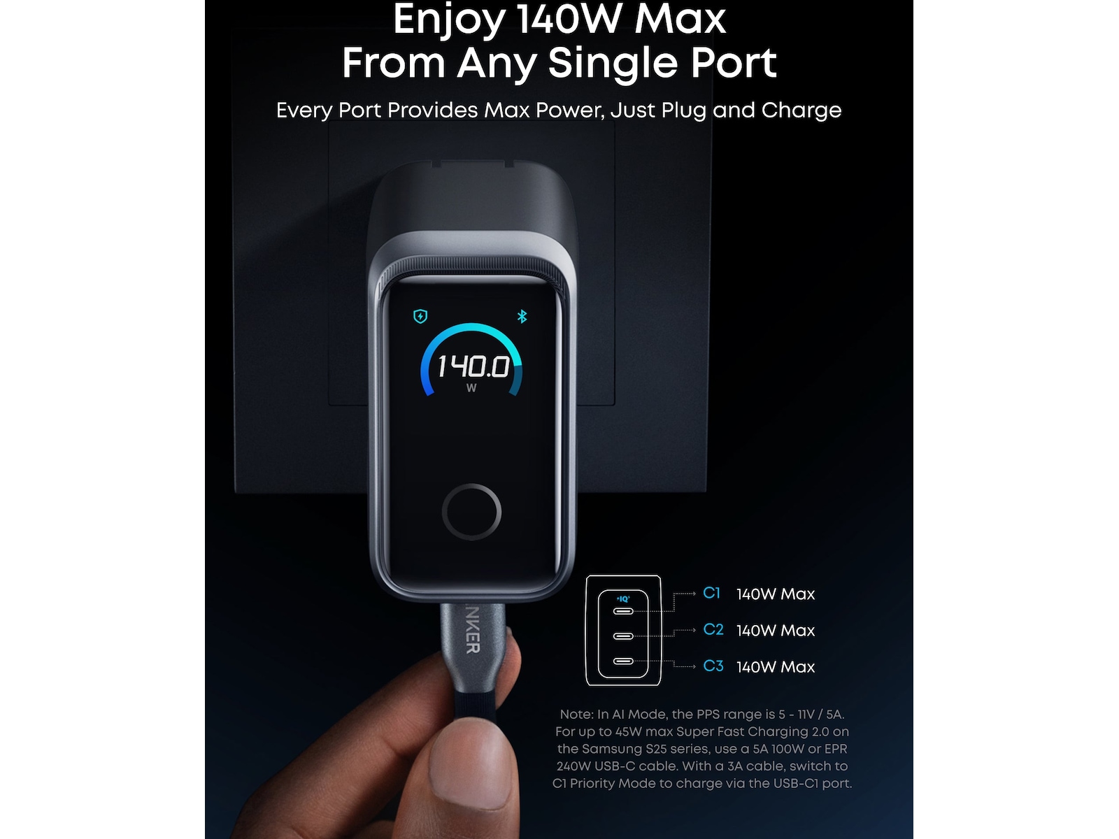 Anker Prime 160W 3-ports lader (sølv) Mobilladere