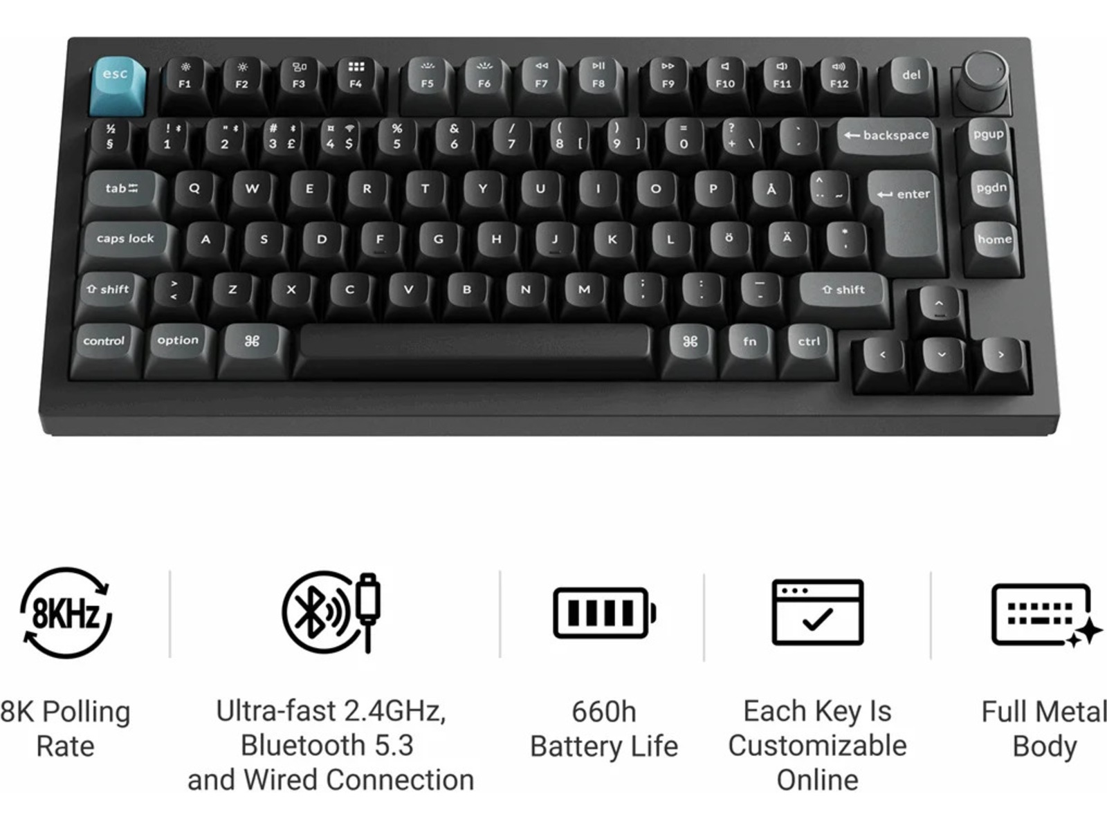 Keychron Q1 Ultra 75% 8K Red Trådløs Gamingtastatur Gamingtastatur