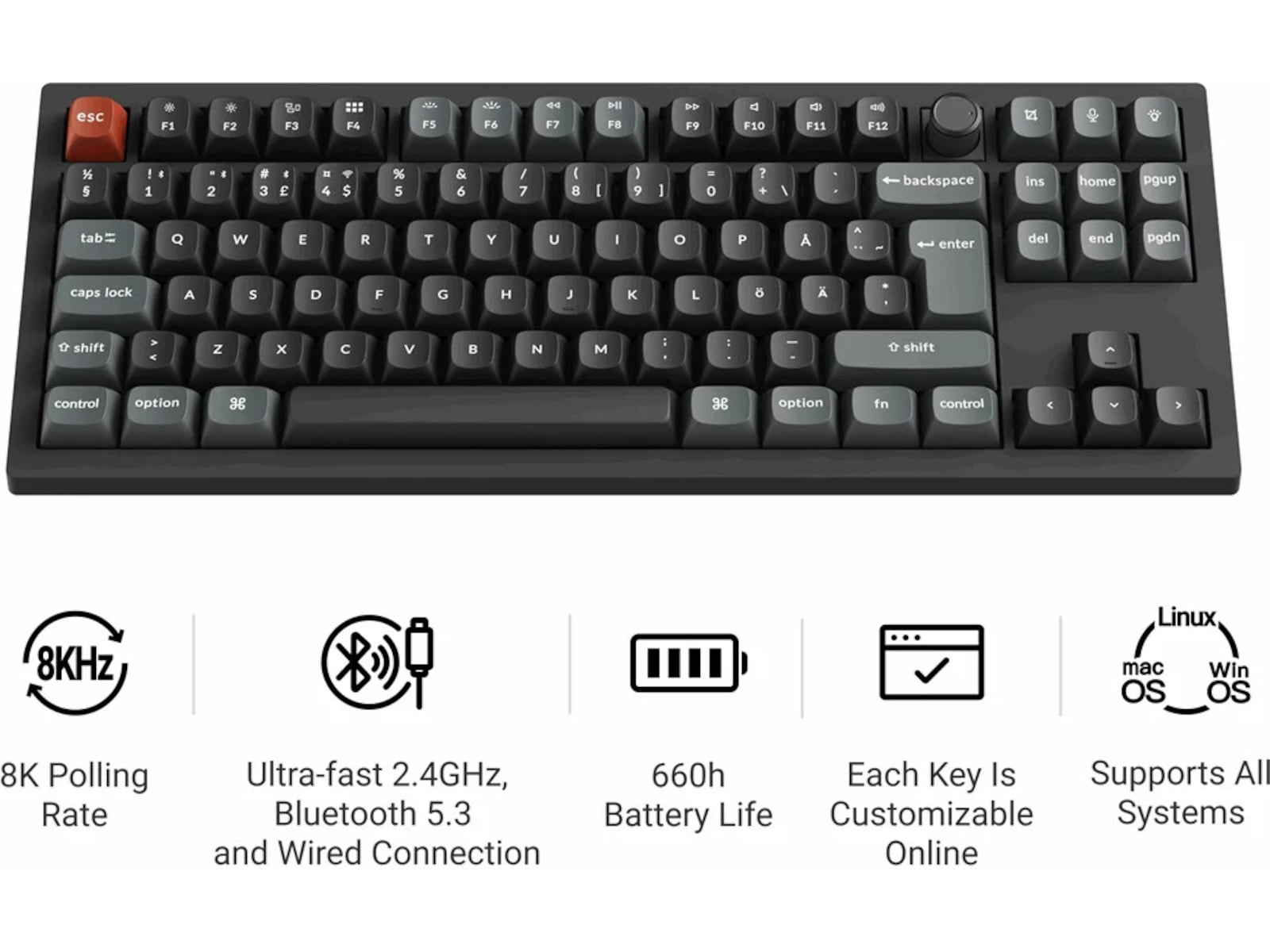 Keychron V3 Ultra 80% 8K Brown Trådløst Gamingtastatur Gamingtastatur