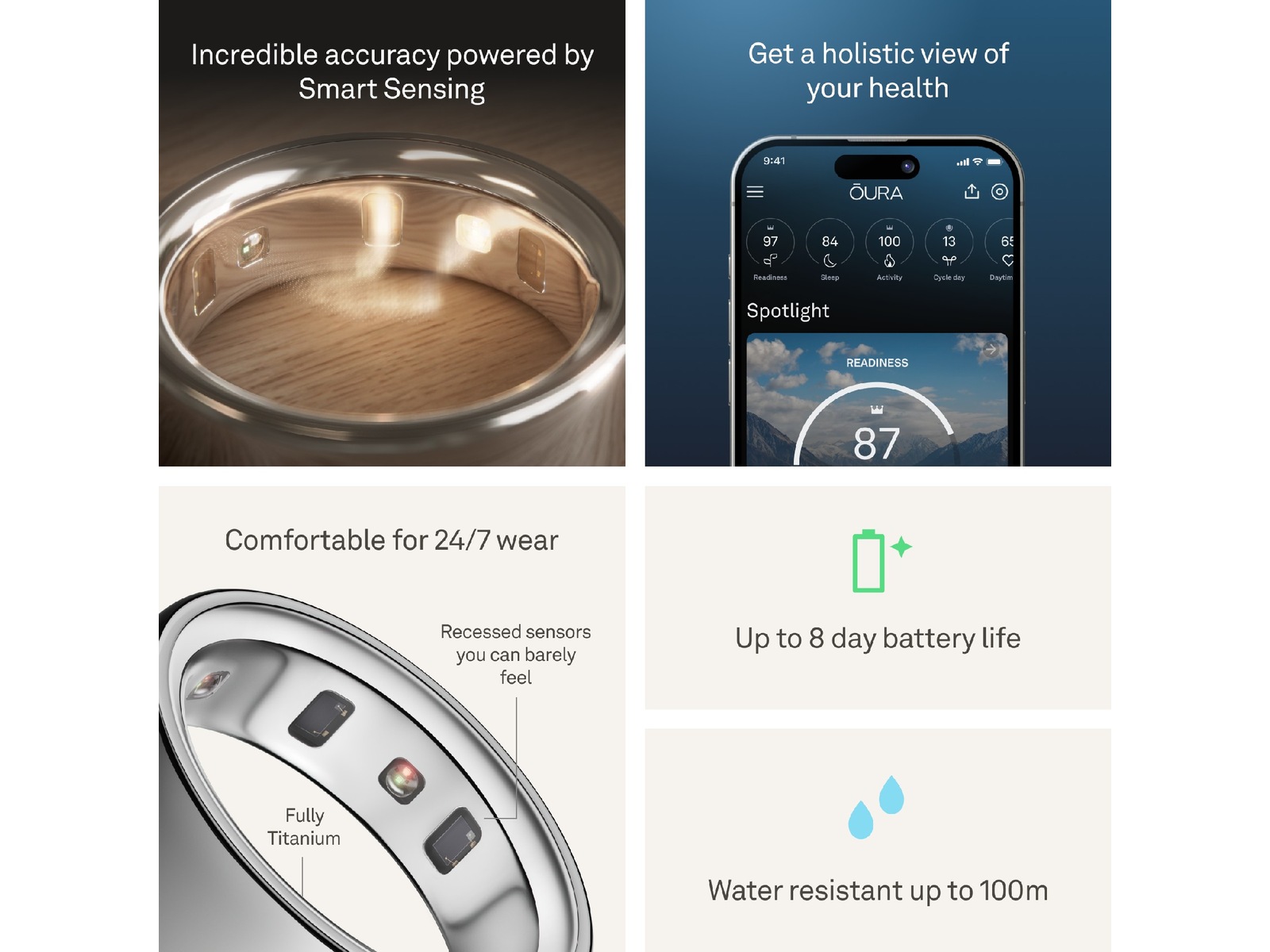 Oura Ring 4 Smart Ring str. 9 (sølv) -B-Grade Demo tilbehør til mobiler & klokker