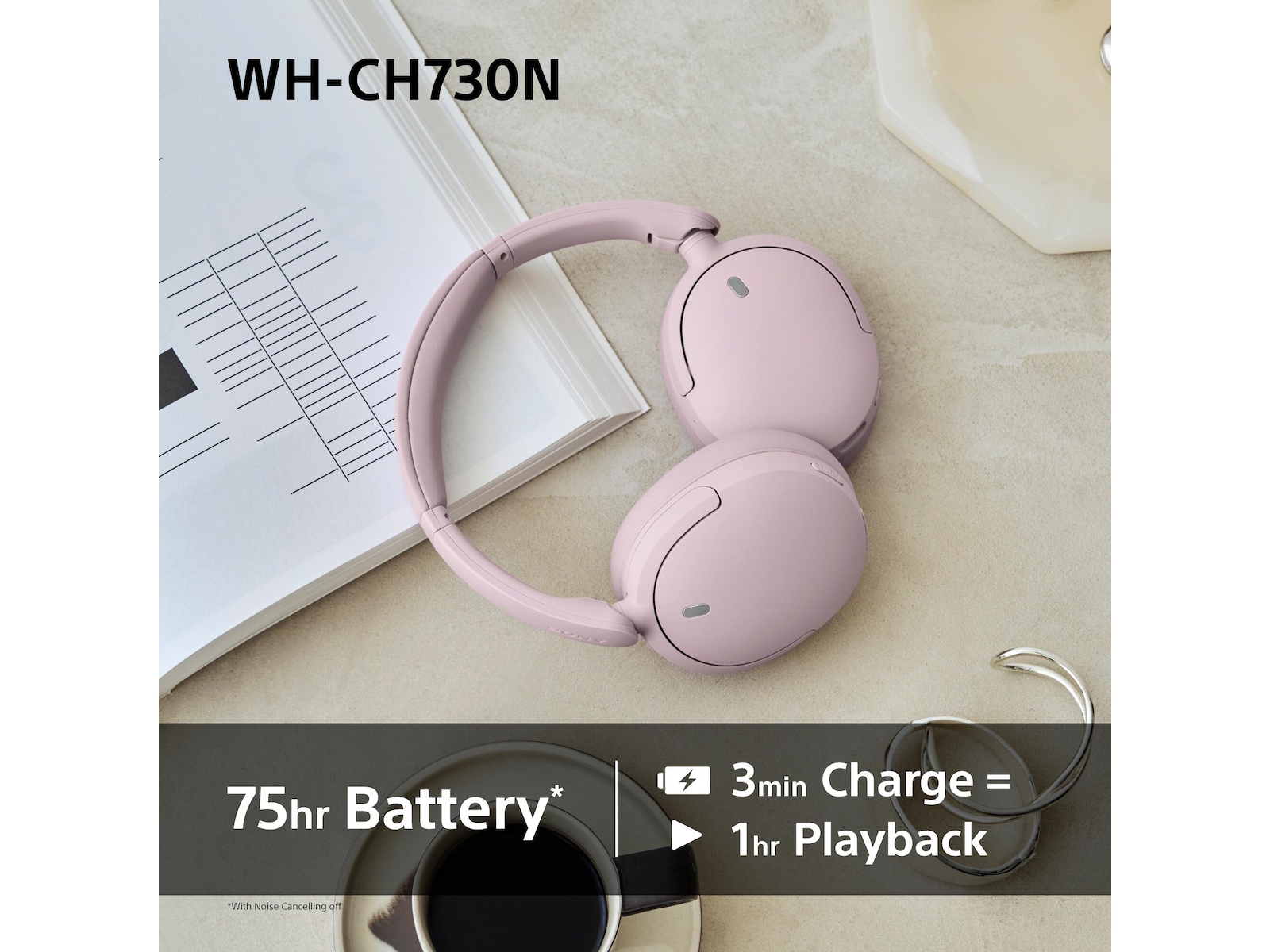 Sony WH-CH730N trådløse hodetelefoner med støydemping (sort) Hodetelefoner