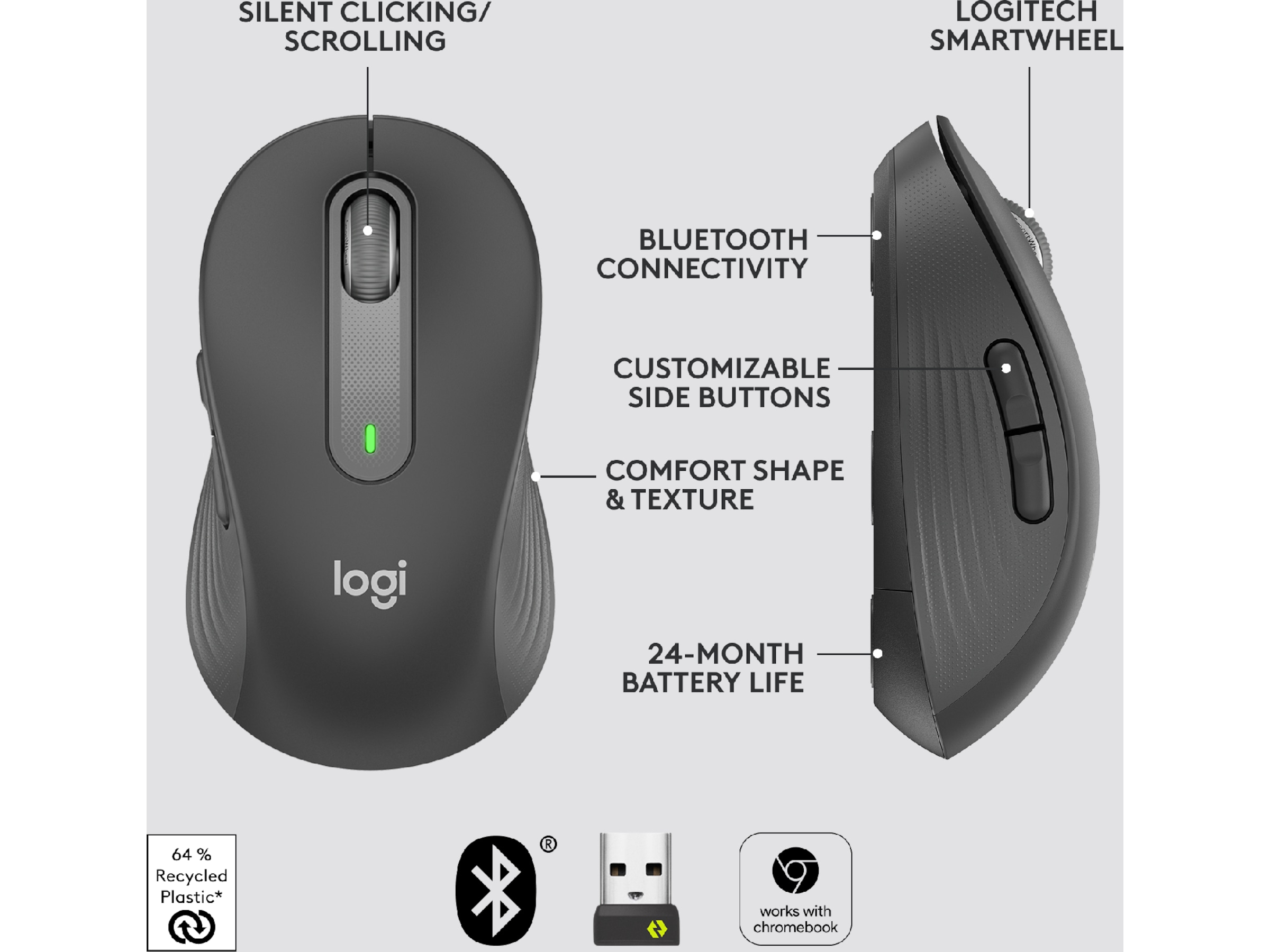 Logitech Signature M650 Wireless Mouse - GRAPHITE Mus