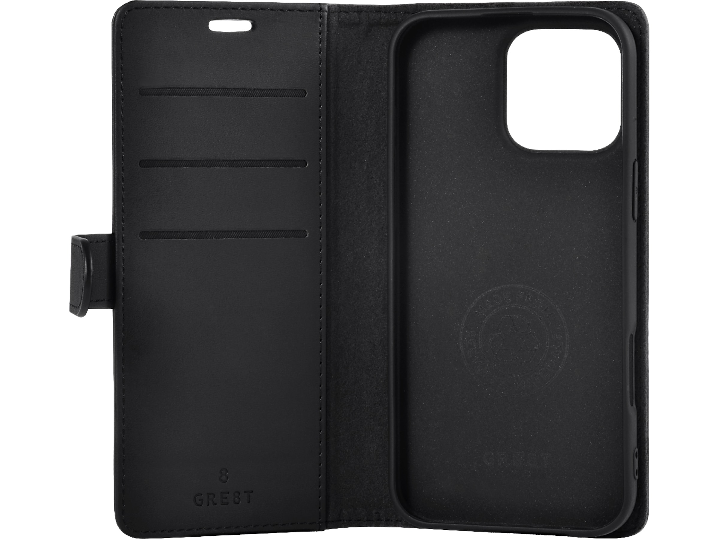 GRE8T iPhone 16 Pro lommebokdeksel (sort) Deksel til mobiltelefon