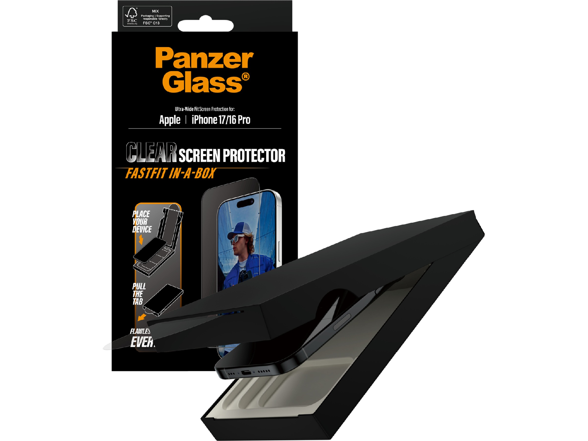 PanzerGlass iPhone 17 / 16 Pro Skjermbeskytter (sort) Skjermbeskyttelse