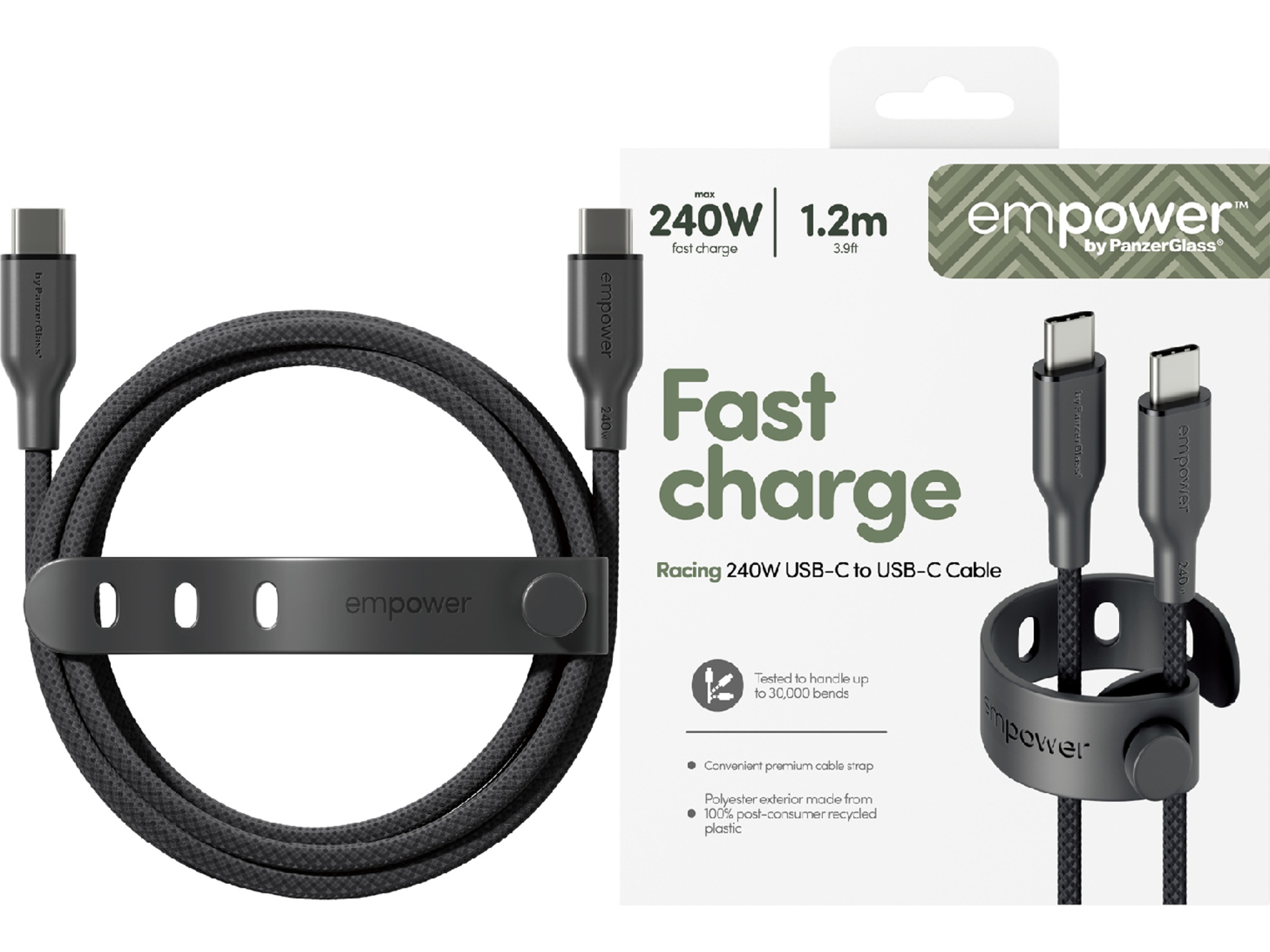 PanzerGlass Racing 240W USB-C kabel, 1,2m (sort) USB-kabler