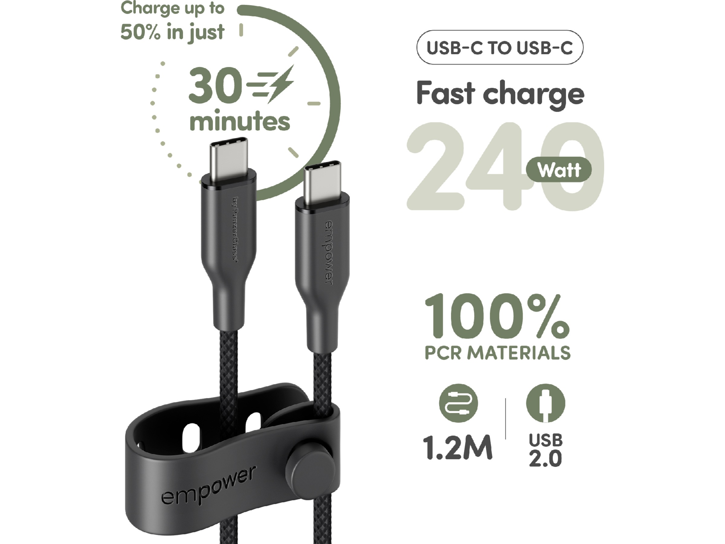 PanzerGlass Racing 240W USB-C kabel, 1,2m (sort) USB-kabler