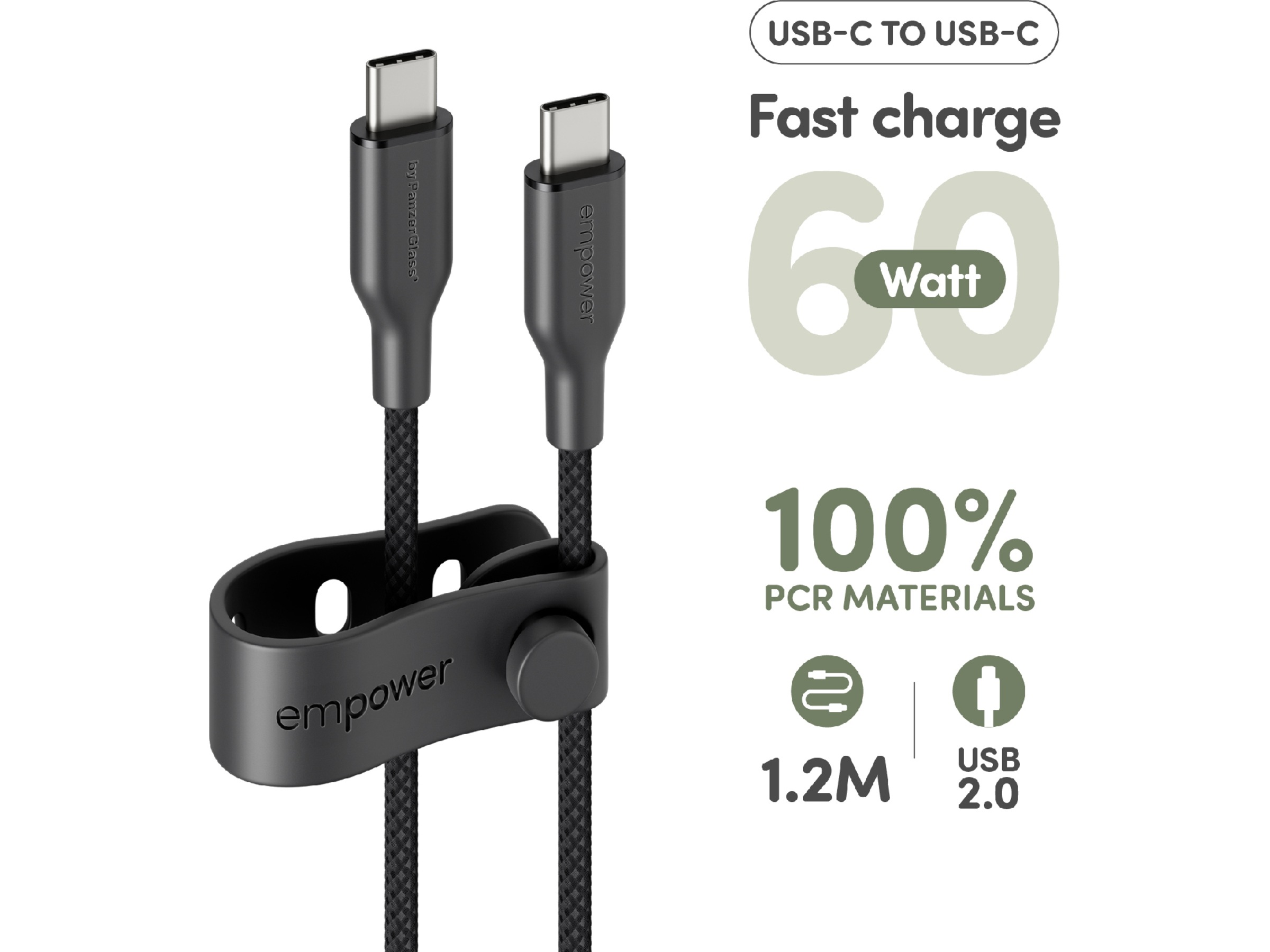 PanzerGlass Racing 60W USB-C kabel, 1,2m (sort) USB-kabler